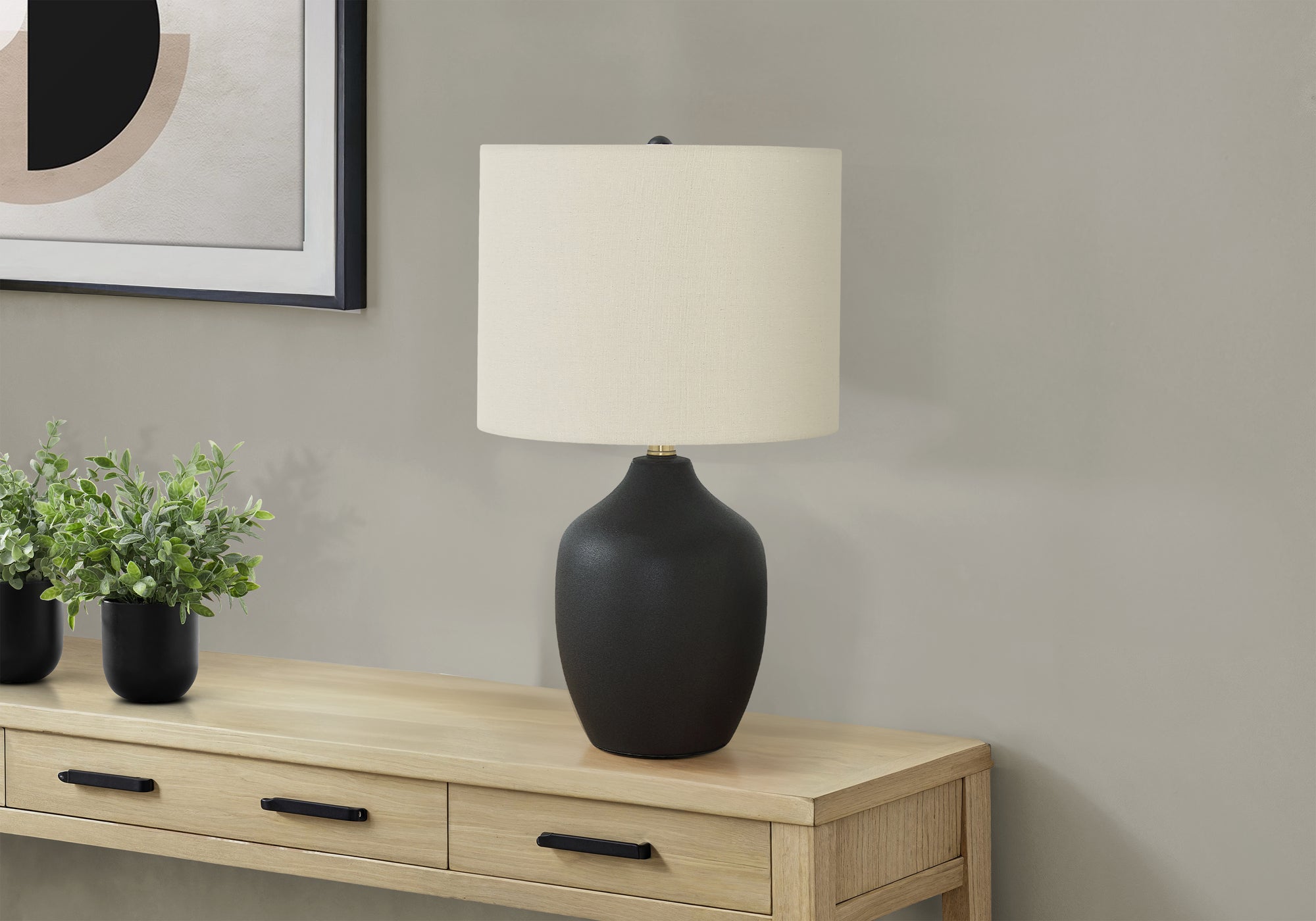 LIGHTING - 22""H TABLE LAMP BLACK CERAMIC / IVORY SHADE