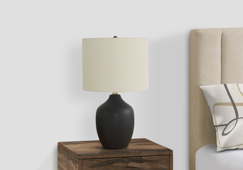 LIGHTING - 22""H TABLE LAMP BLACK CERAMIC / IVORY SHADE