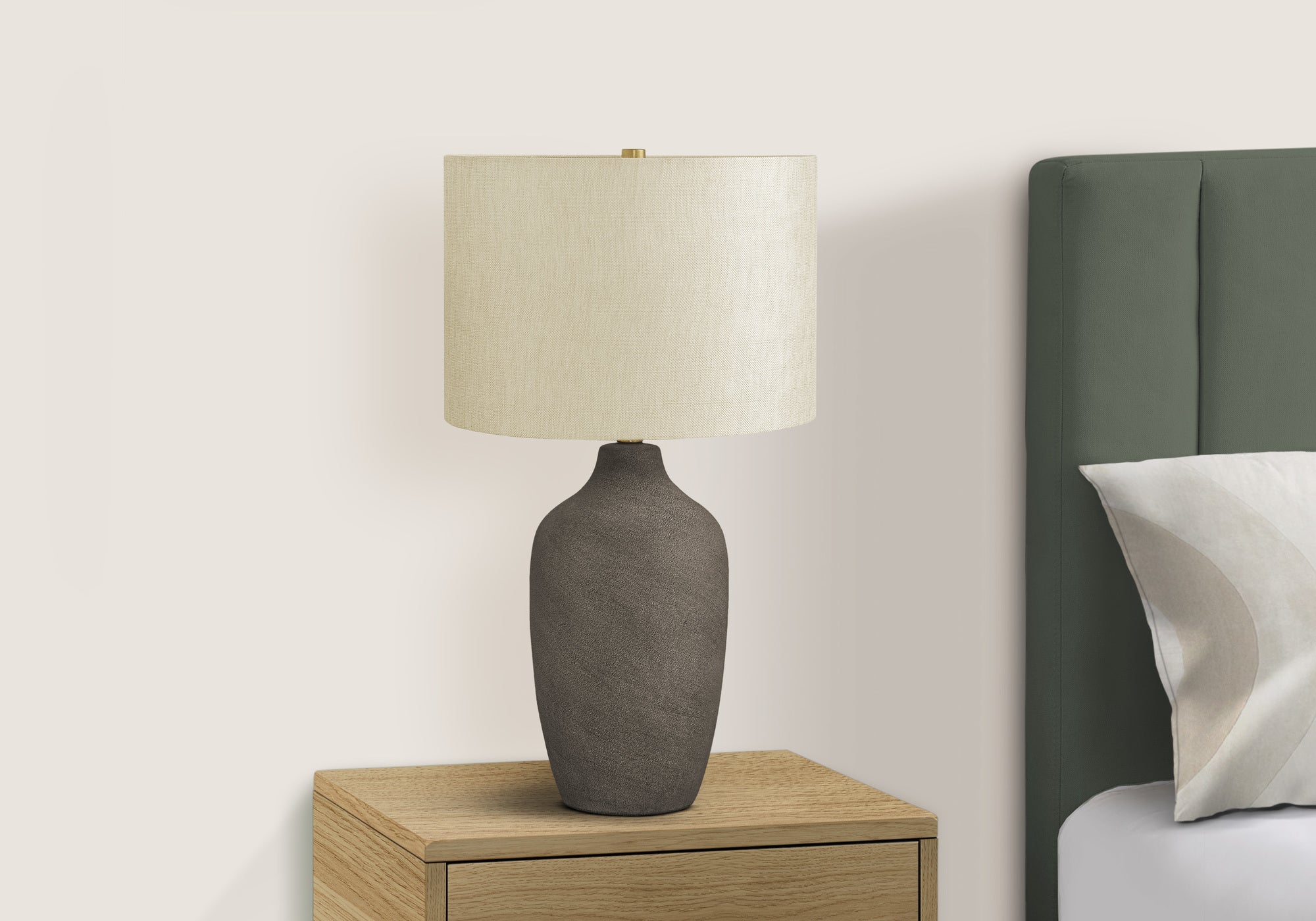 LIGHTING - 27""H TABLE LAMP GREY CERAMIC / BEIGE SHADE