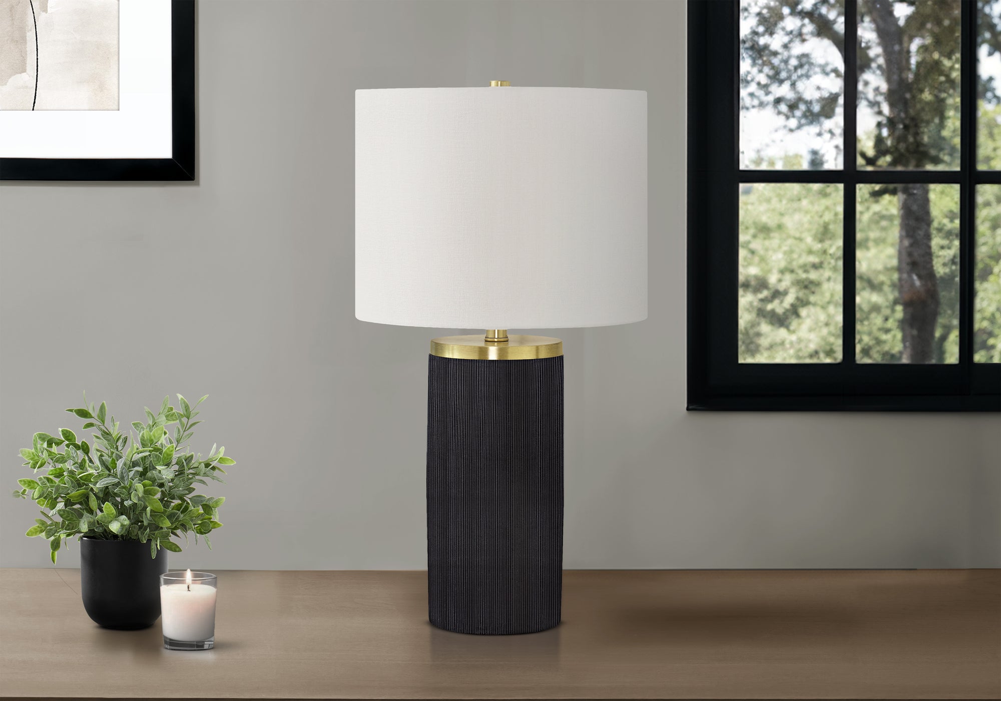 LIGHTING - 24""H TABLE LAMP BLACK CONCRETE / IVORY SHADE