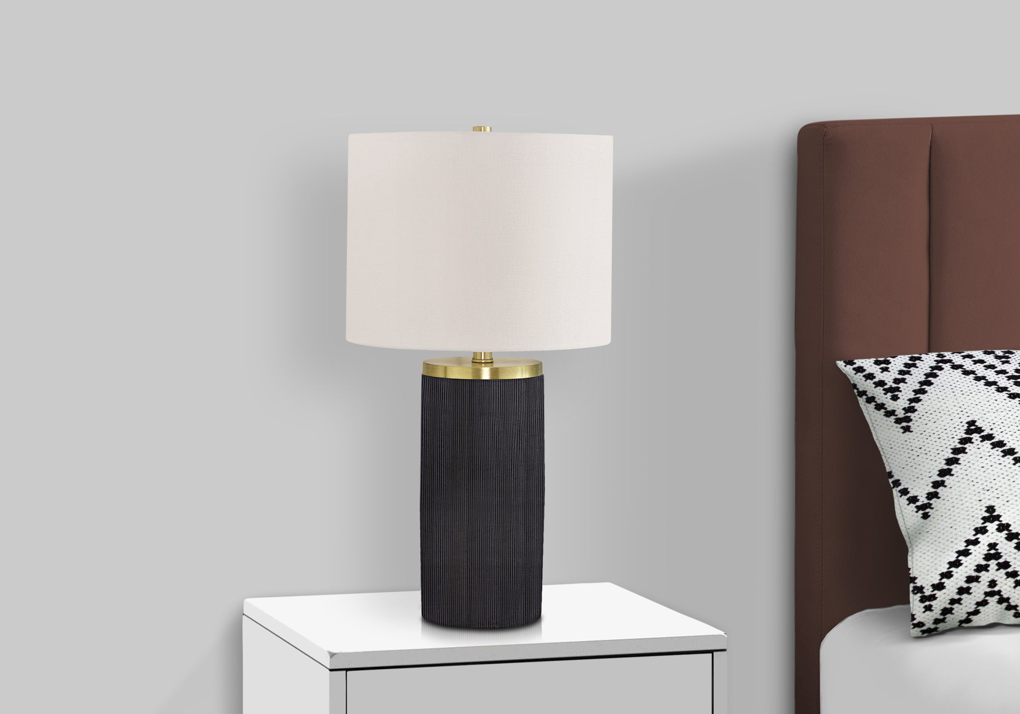 LIGHTING - 24""H TABLE LAMP BLACK CONCRETE / IVORY SHADE