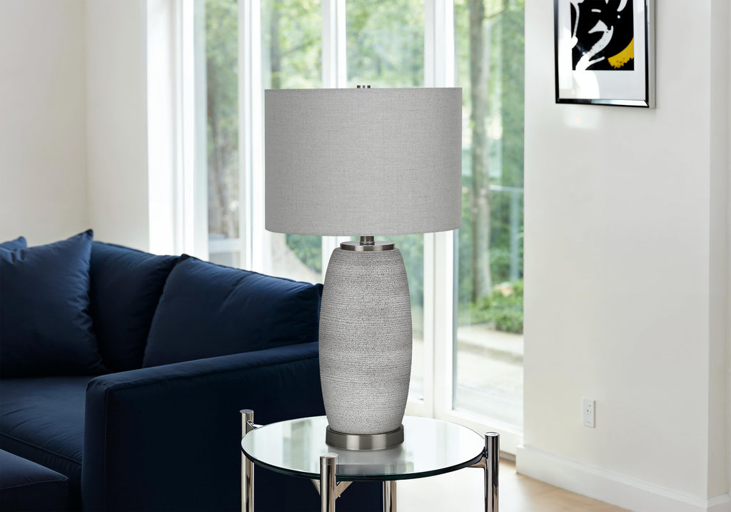 LIGHTING - 25""H TABLE LAMP GREY CERAMIC / GREY SHADE