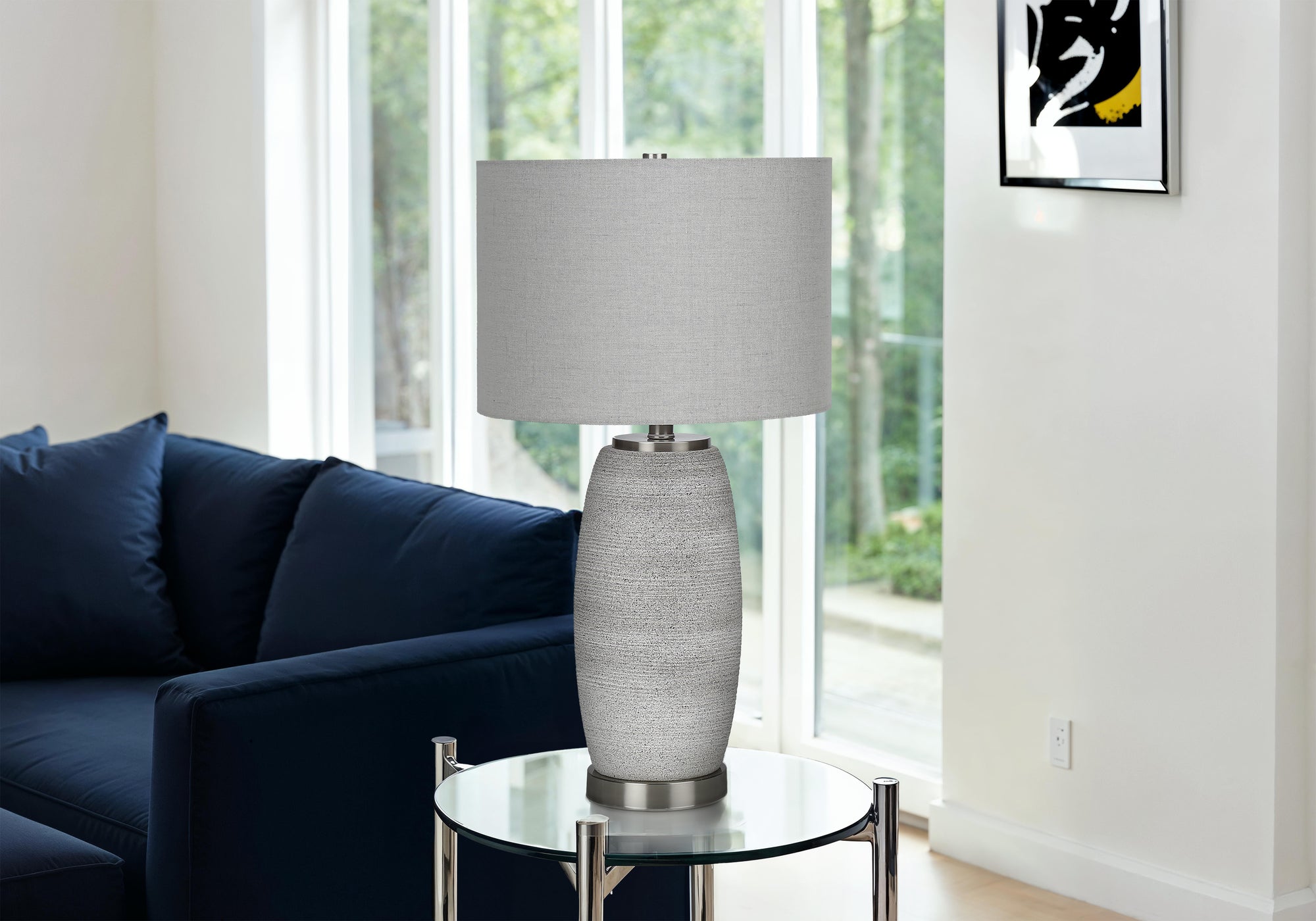 LIGHTING - 25""H TABLE LAMP GREY CERAMIC / GREY SHADE