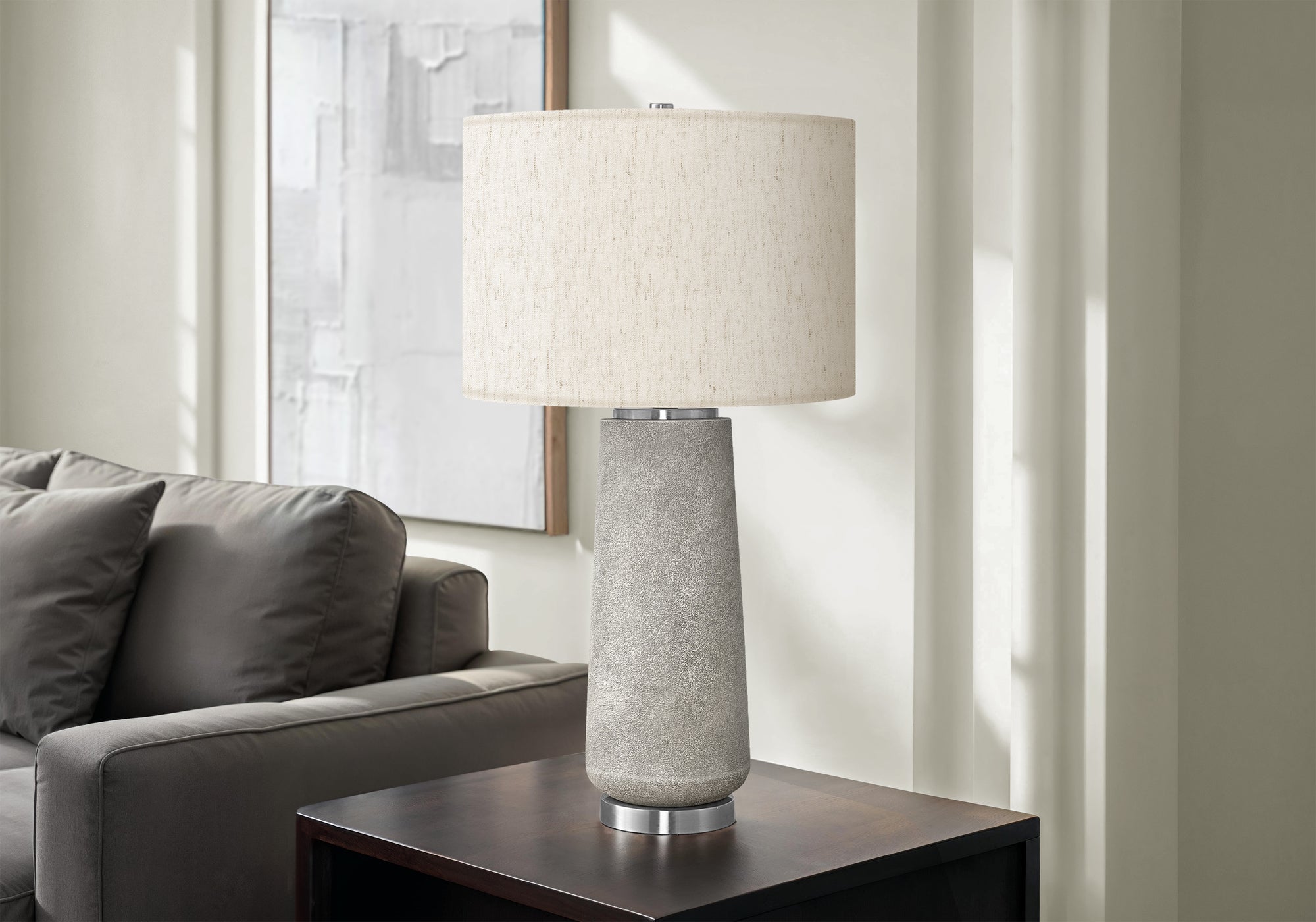 LIGHTING - 29""H TABLE LAMP GREY RESIN / IVORY SHADE