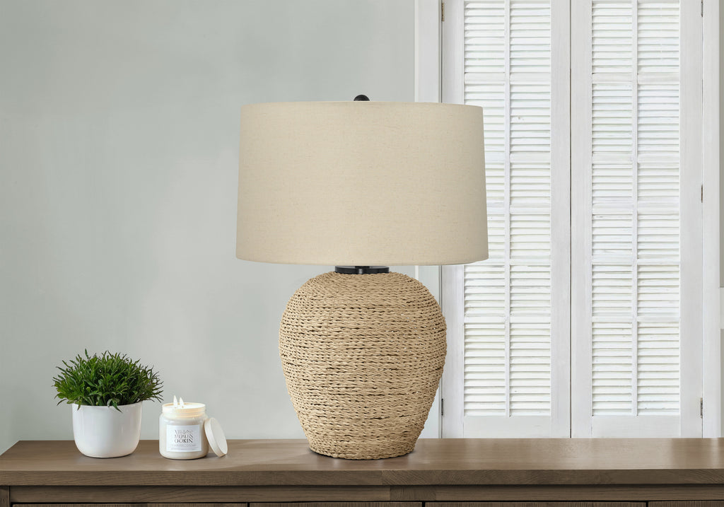 LIGHTING - 25""H TABLE LAMP BEIGE RATTAN / BEIGE SHADE