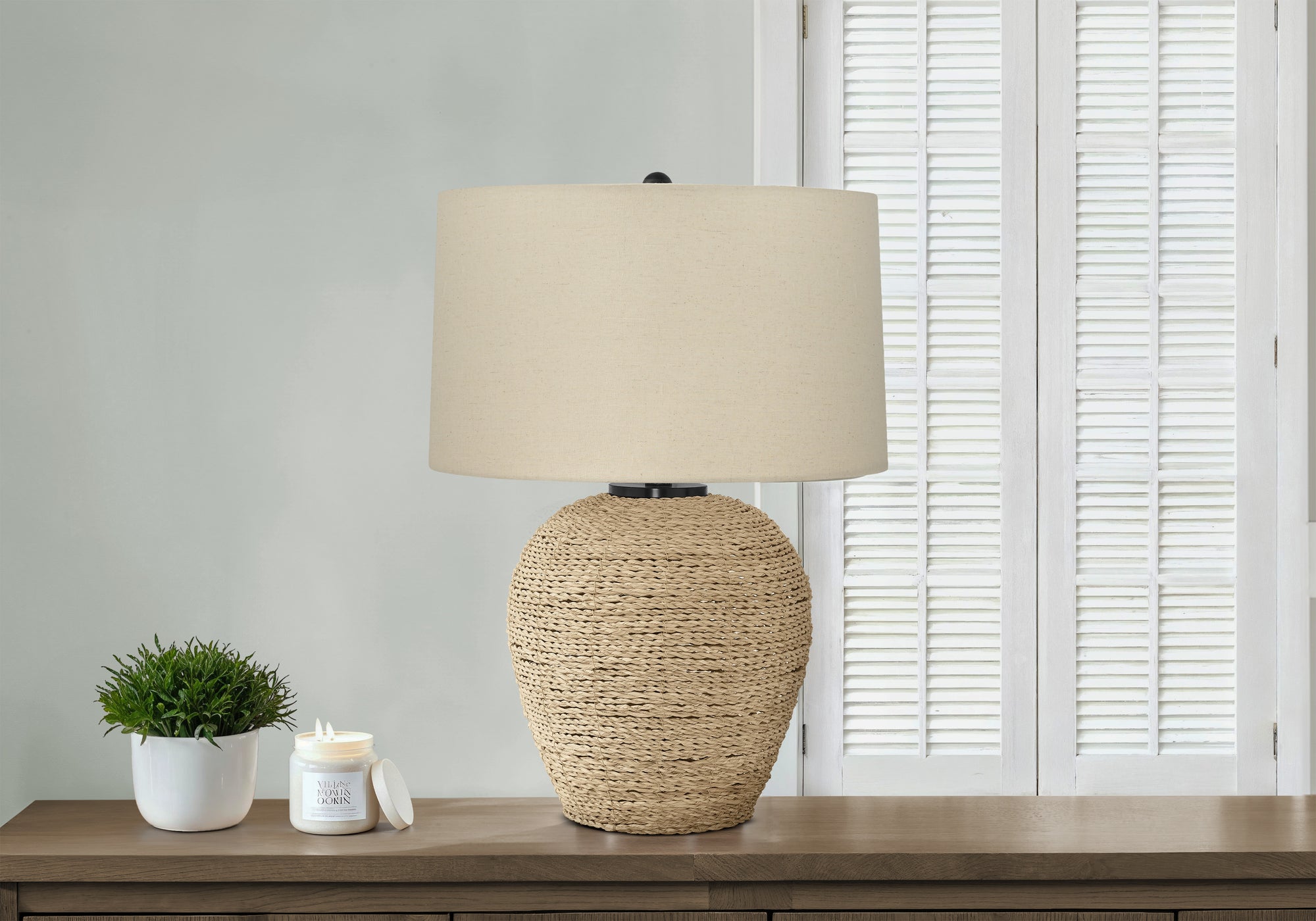 LIGHTING - 25""H TABLE LAMP BEIGE RATTAN / BEIGE SHADE