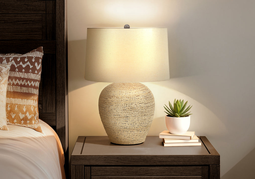 LIGHTING - 25""H TABLE LAMP BEIGE RATTAN / BEIGE SHADE