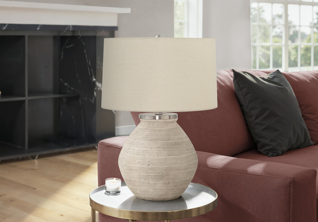 LIGHTING - 25""H TABLE LAMP CREAM CONCRETE / BEIGE SHADE