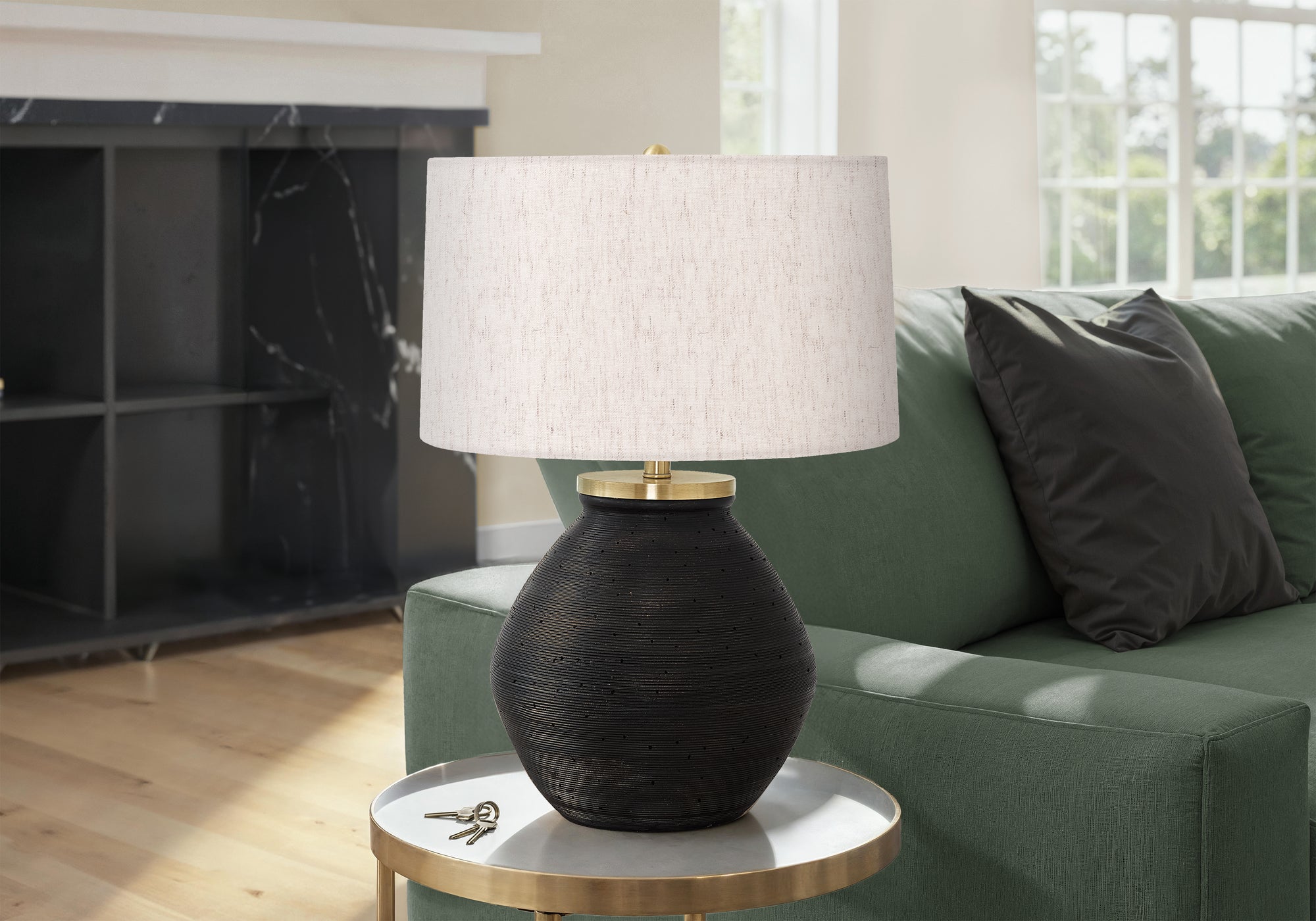 LIGHTING - 25""H TABLE LAMP BLACK CONCRETE / IVORY SHADE