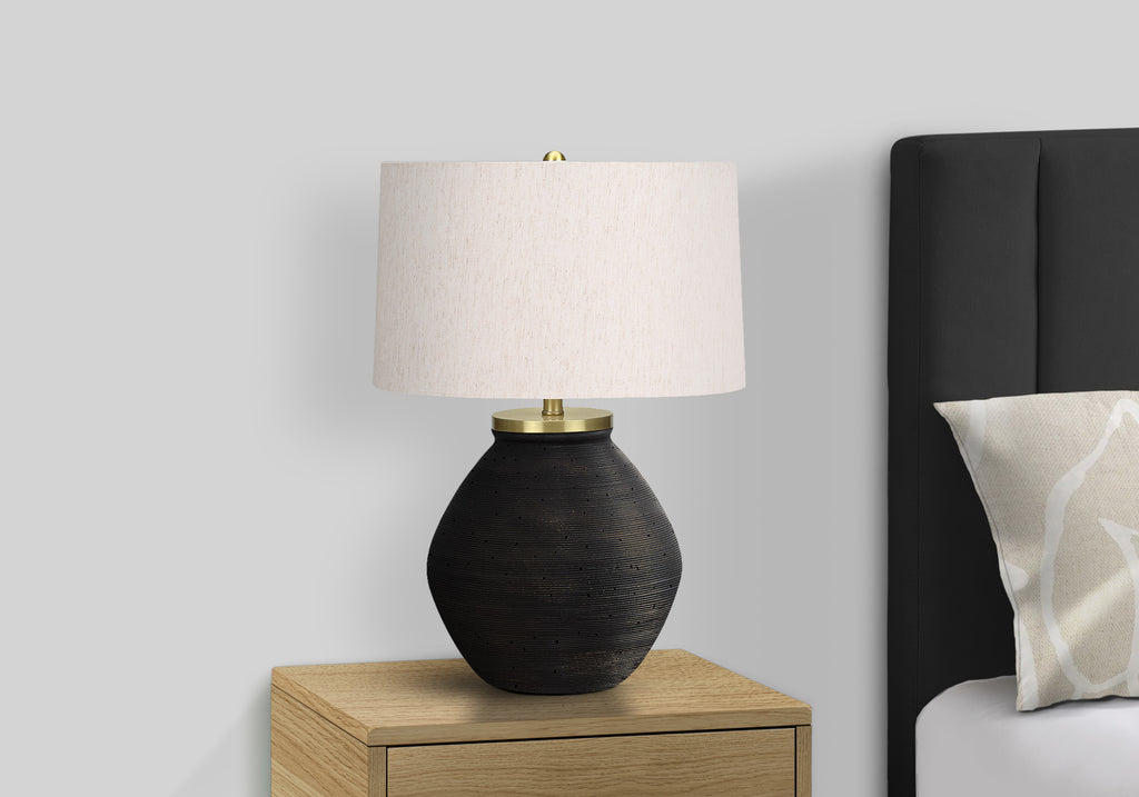 LIGHTING - 25""H TABLE LAMP BLACK CONCRETE / IVORY SHADE