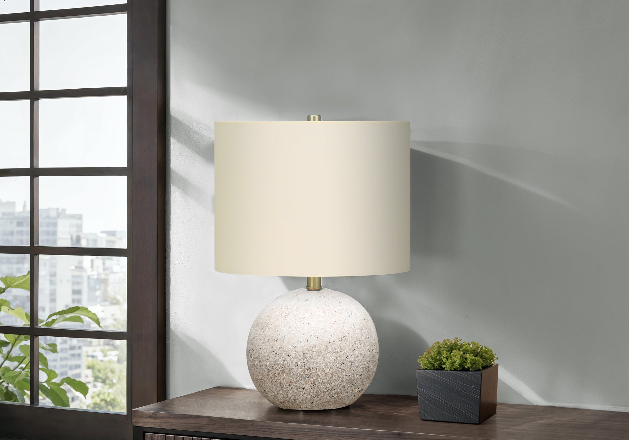 LIGHTING - 20""H TABLE LAMP GREY CONCRETE / IVORY SHADE