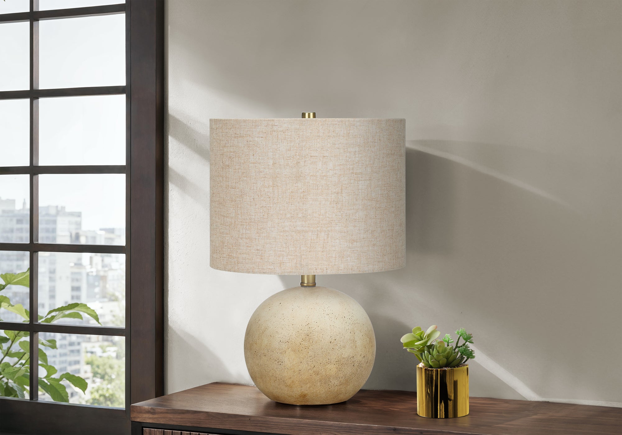 LIGHTING - 20""H TABLE LAMP BEIGE CONCRETE / BEIGE SHADE