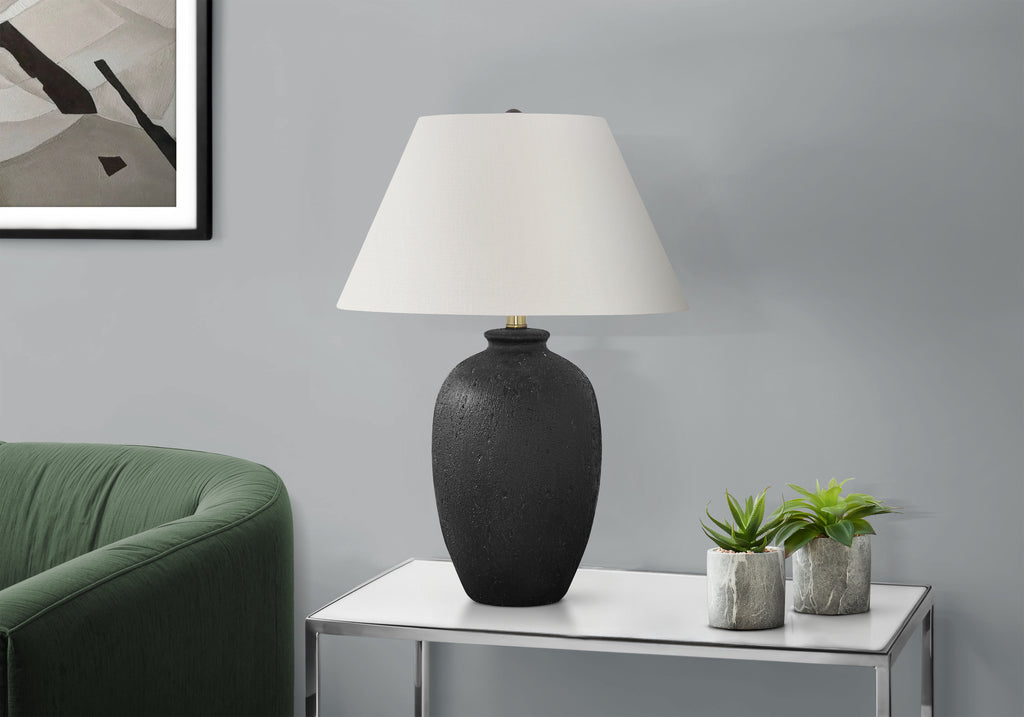 LIGHTING - 24""H TABLE LAMP BLACK CERAMIC / IVORY SHADE