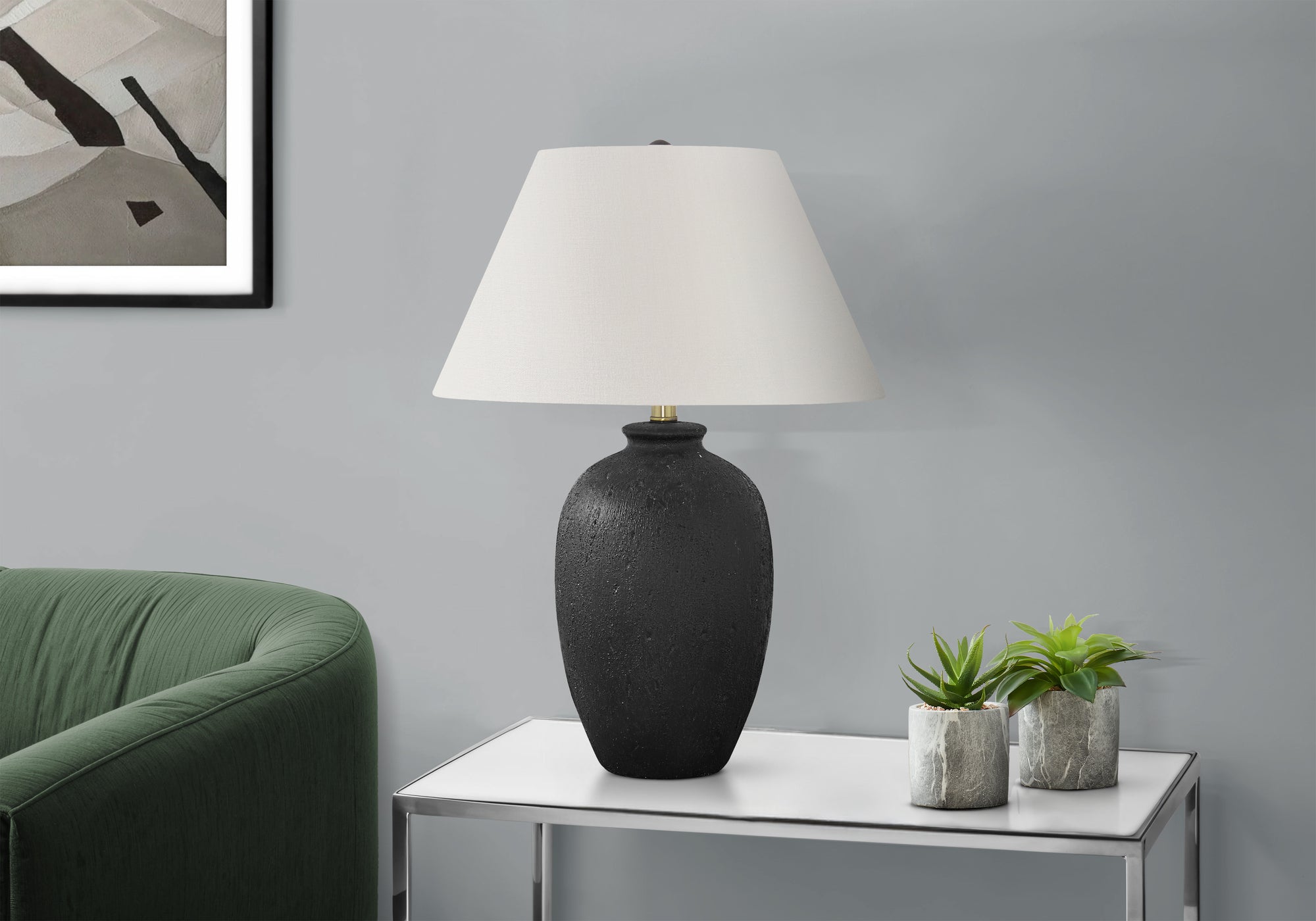 LIGHTING - 24""H TABLE LAMP BLACK CERAMIC / IVORY SHADE