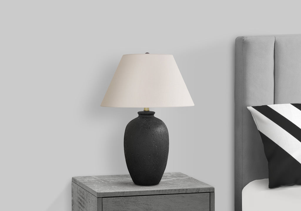 LIGHTING - 24""H TABLE LAMP BLACK CERAMIC / IVORY SHADE