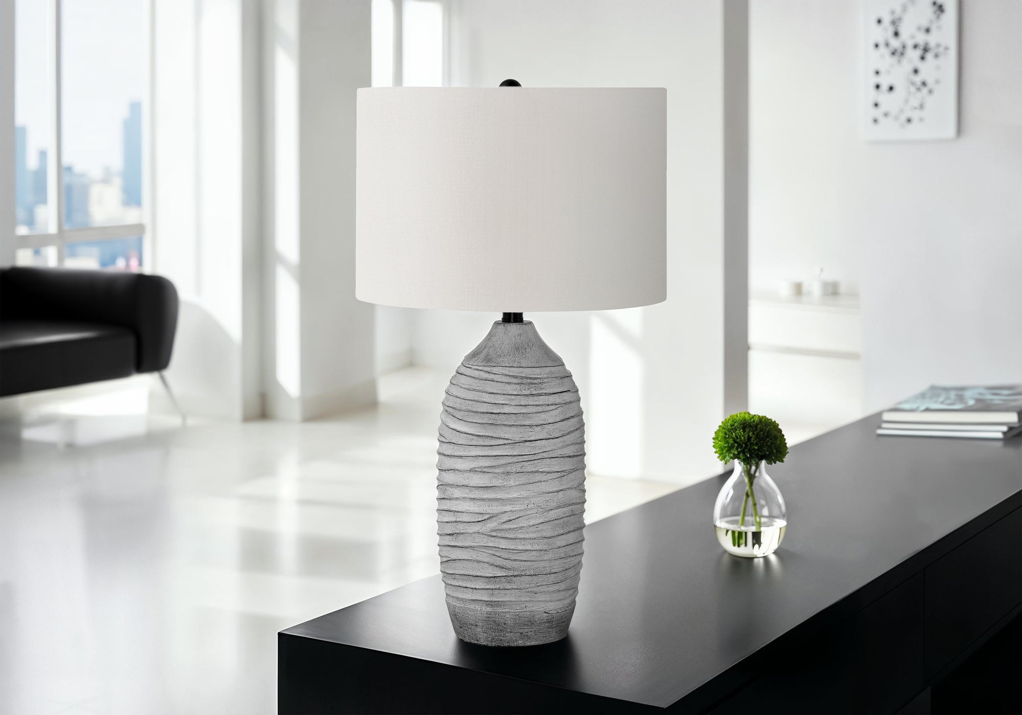 LIGHTING - 27""H TABLE LAMP GREY RESIN / IVORY SHADE