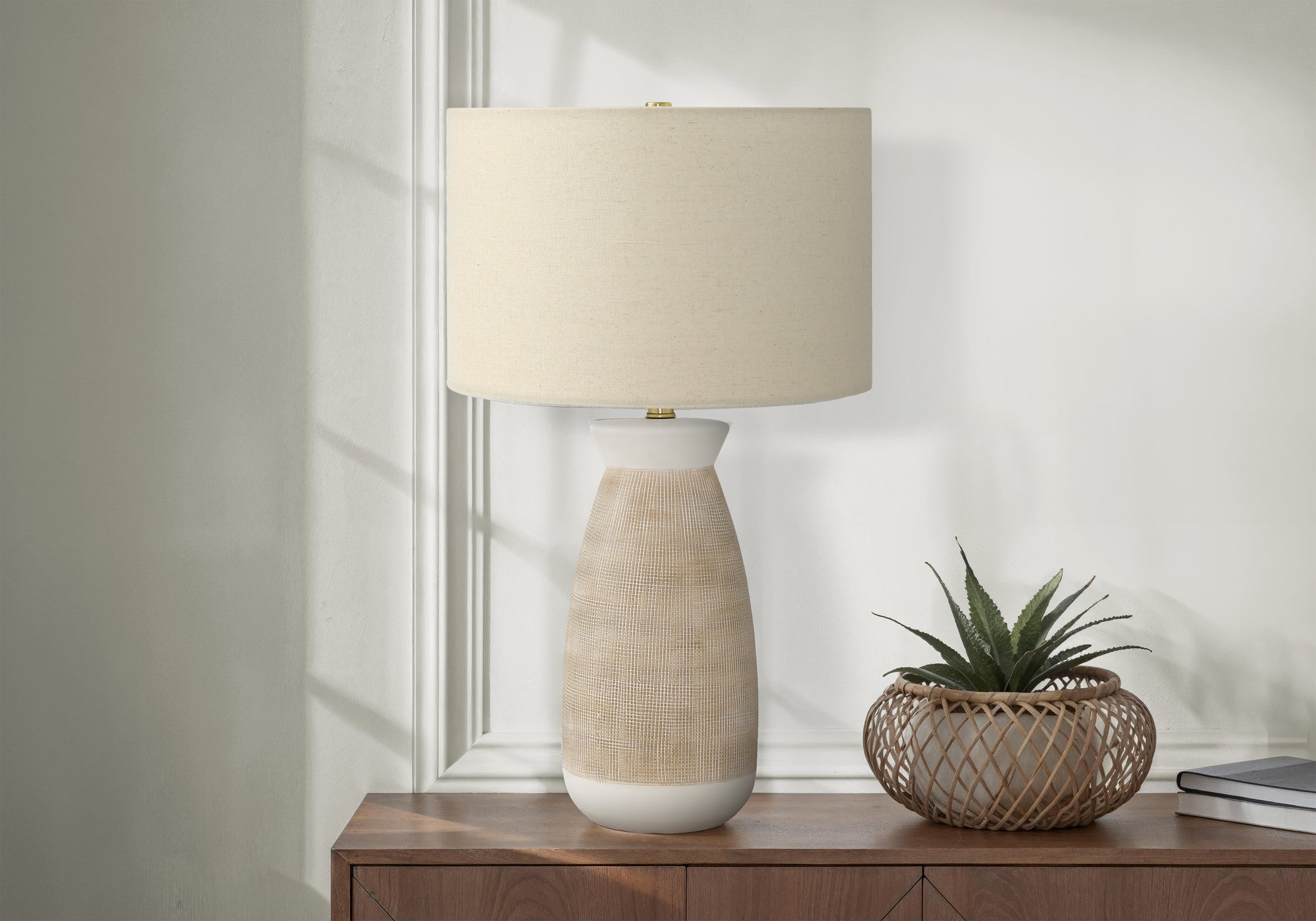 LIGHTING - 27""H TABLE LAMP CREAM CERAMIC / BEIGE SHADE