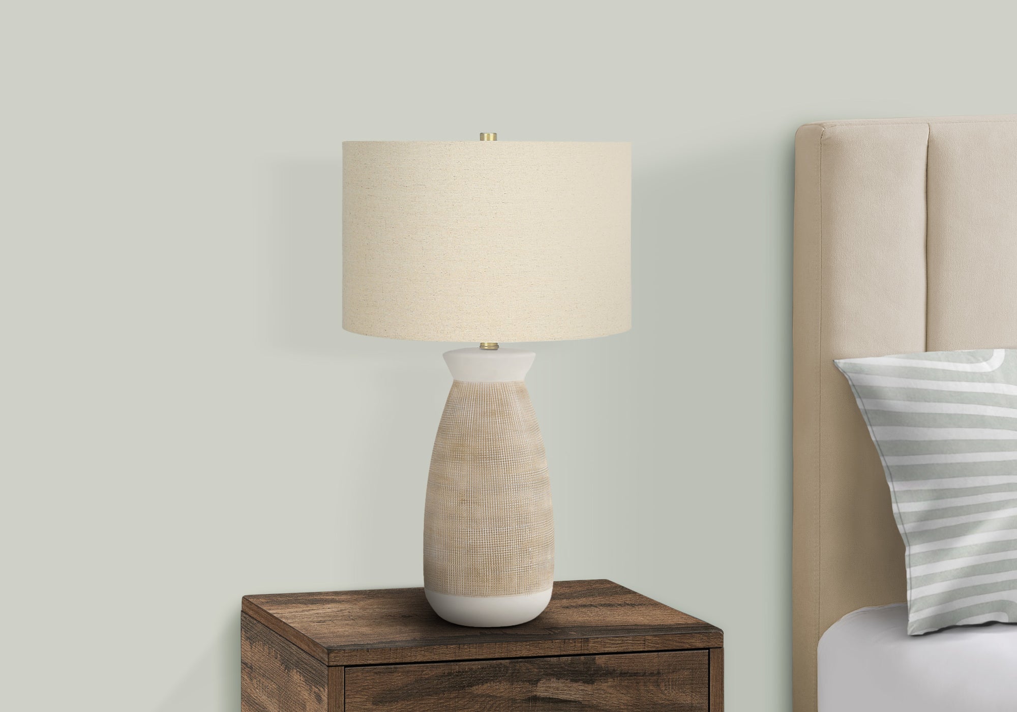 LIGHTING - 27""H TABLE LAMP CREAM CERAMIC / BEIGE SHADE