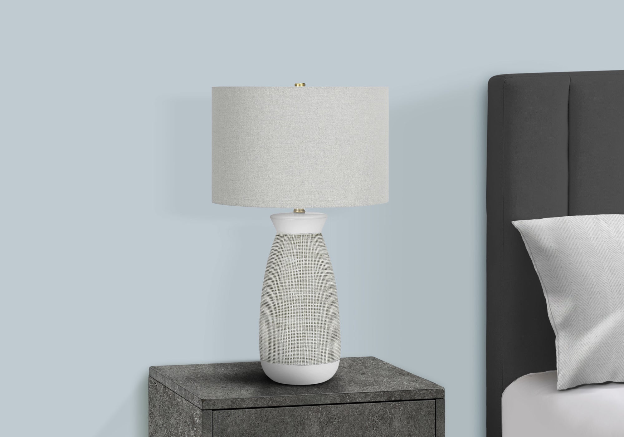 LIGHTING - 27""H TABLE LAMP GREY CERAMIC / GREY SHADE