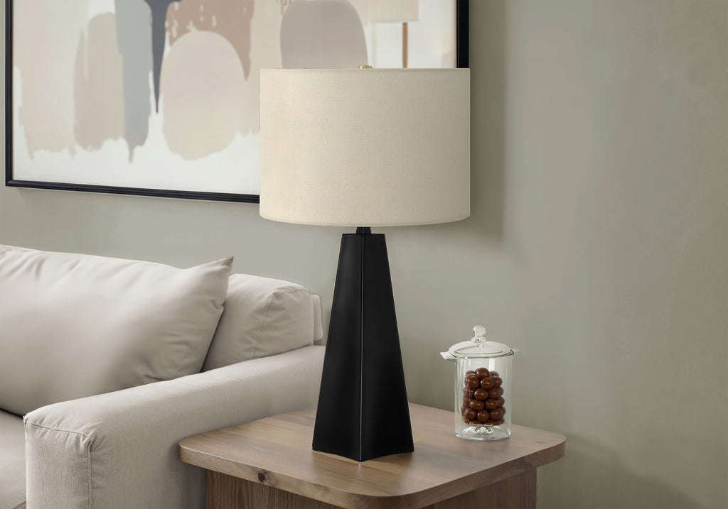 LIGHTING - 27""H TABLE LAMP BLACK RESIN / BEIGE SHADE