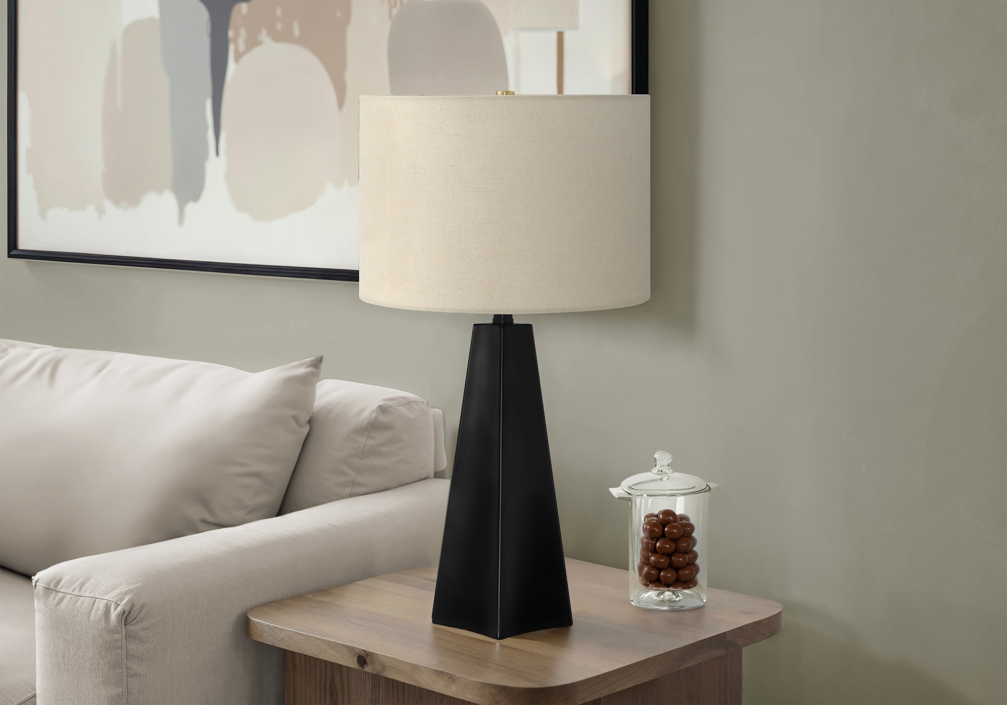 LIGHTING - 27""H TABLE LAMP BLACK RESIN / BEIGE SHADE