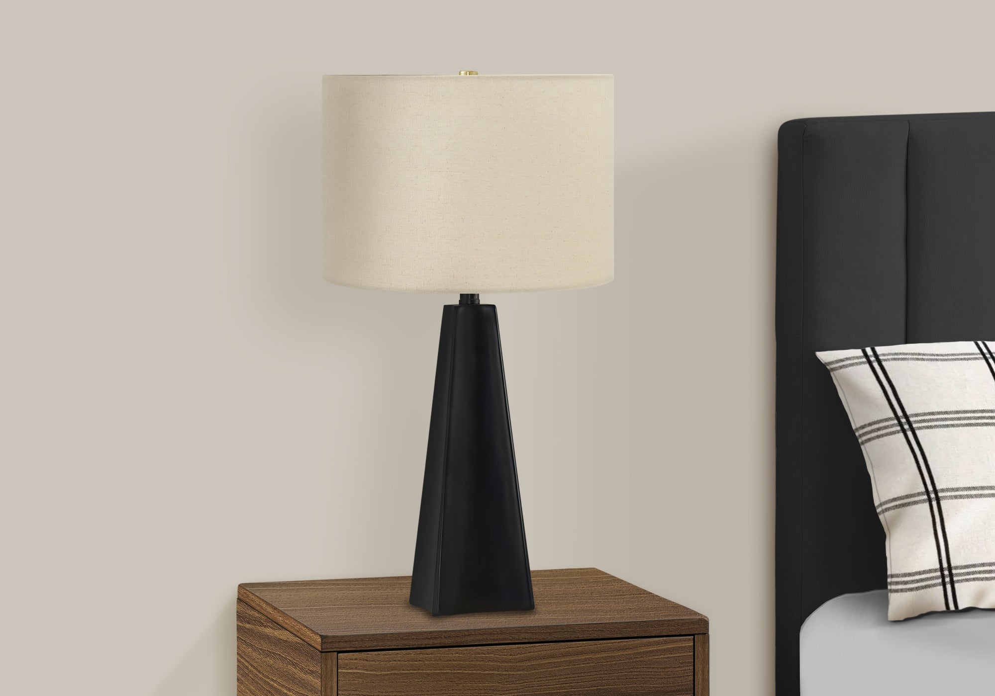 LIGHTING - 27""H TABLE LAMP BLACK RESIN / BEIGE SHADE