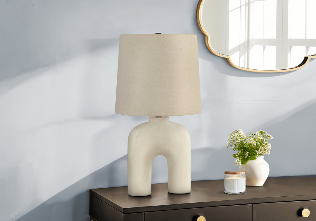 LIGHTING - 25""H TABLE LAMP CREAM RESIN / BEIGE SHADE