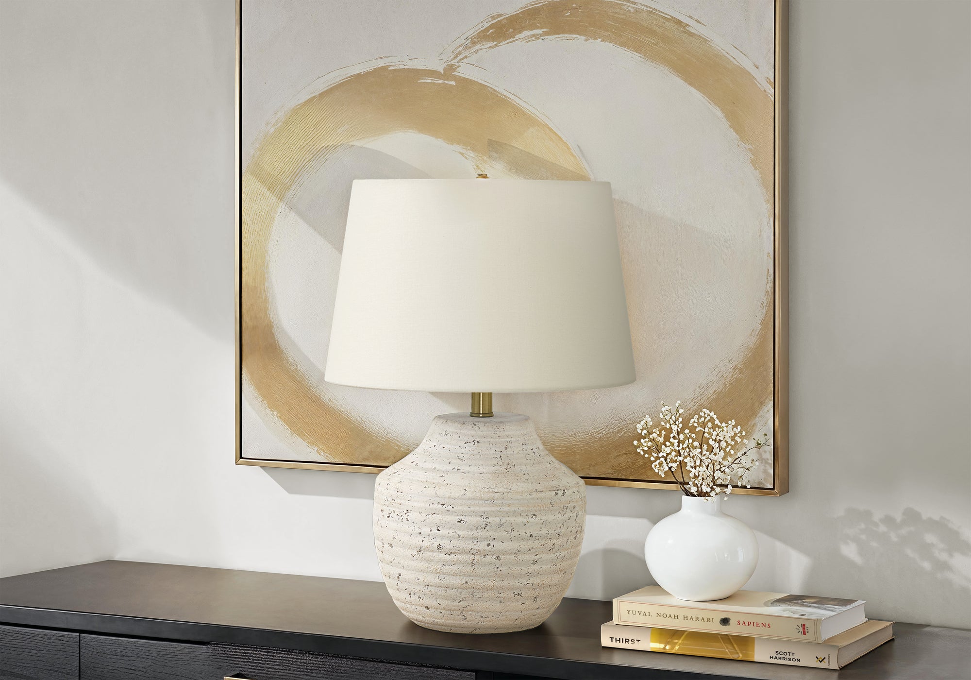 LIGHTING - 20""H TABLE LAMP CREAM CONCRETE / IVORY SHADE