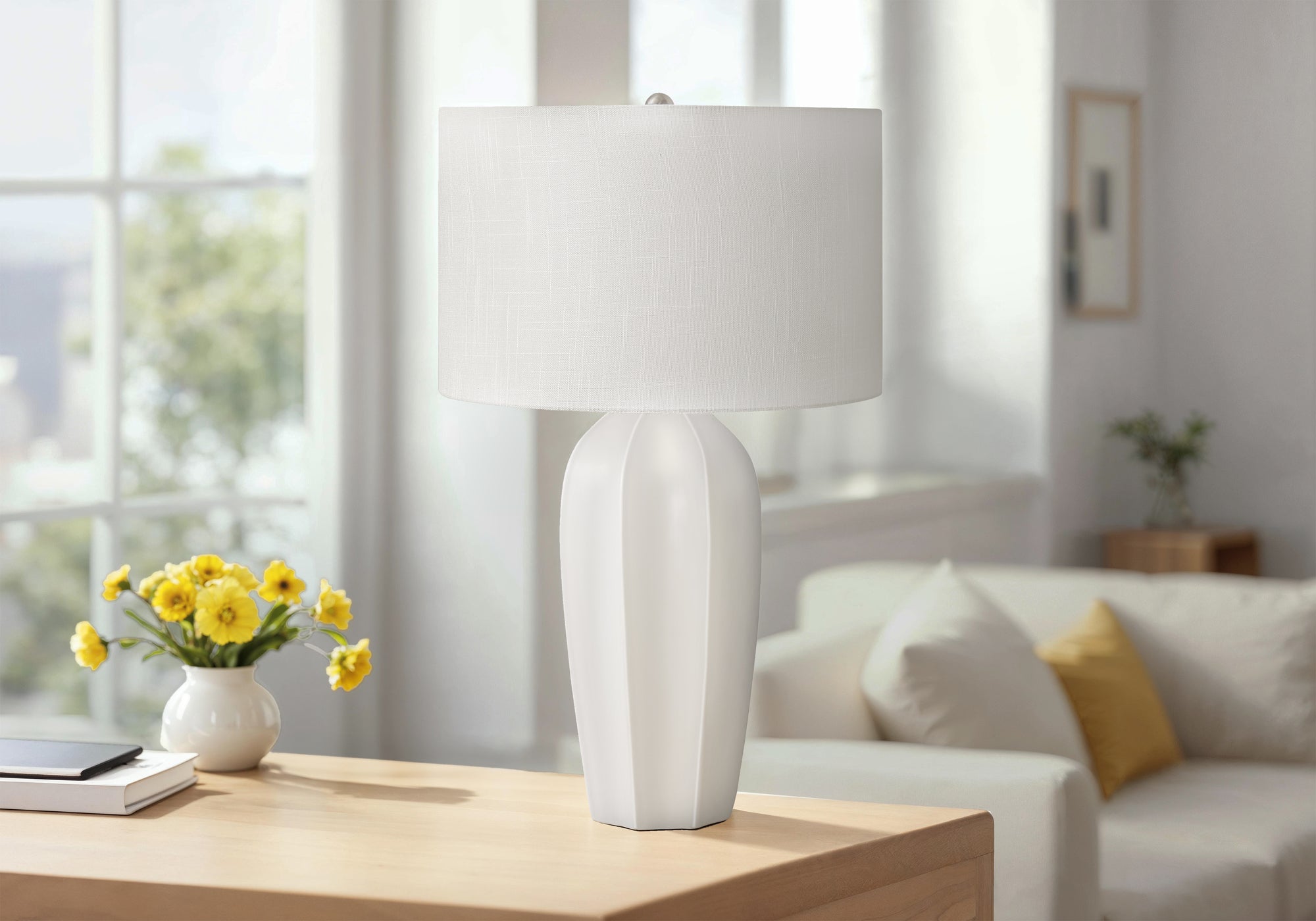 LIGHTING - 27""H TABLE LAMP CREAM CERAMIC / IVORY SHADE