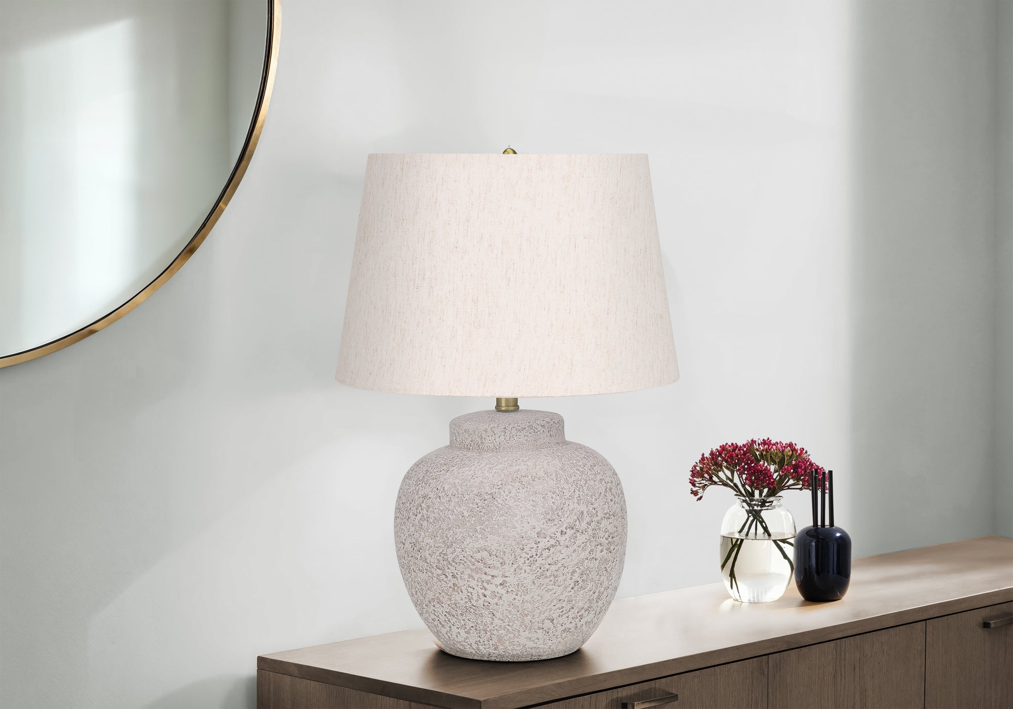 LIGHTING - 22""H TABLE LAMP CREAM CONCRETE / IVORY SHADE