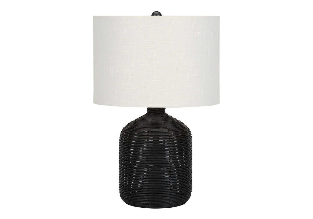 LIGHTING - 23""H TABLE LAMP BLACK RATTAN / IVORY SHADE