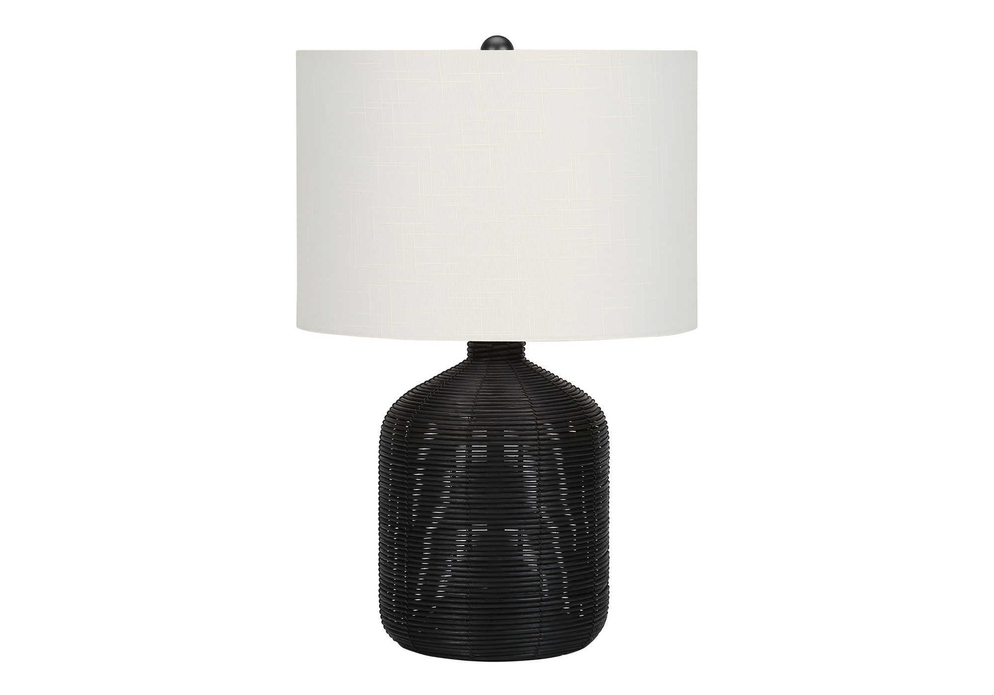 LIGHTING - 23""H TABLE LAMP BLACK RATTAN / IVORY SHADE