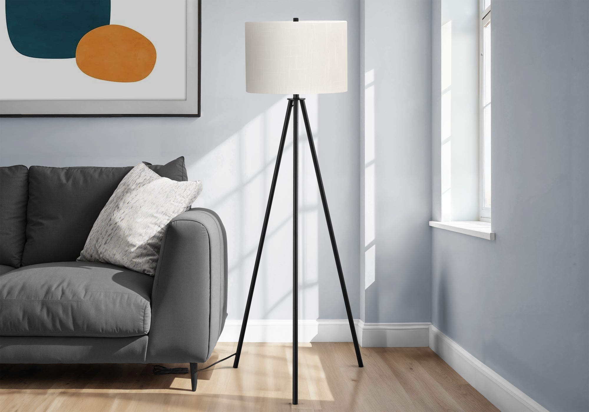 LIGHTING - 63""H TRIPOD FLOOR LAMP BLACK METAL / IVORY