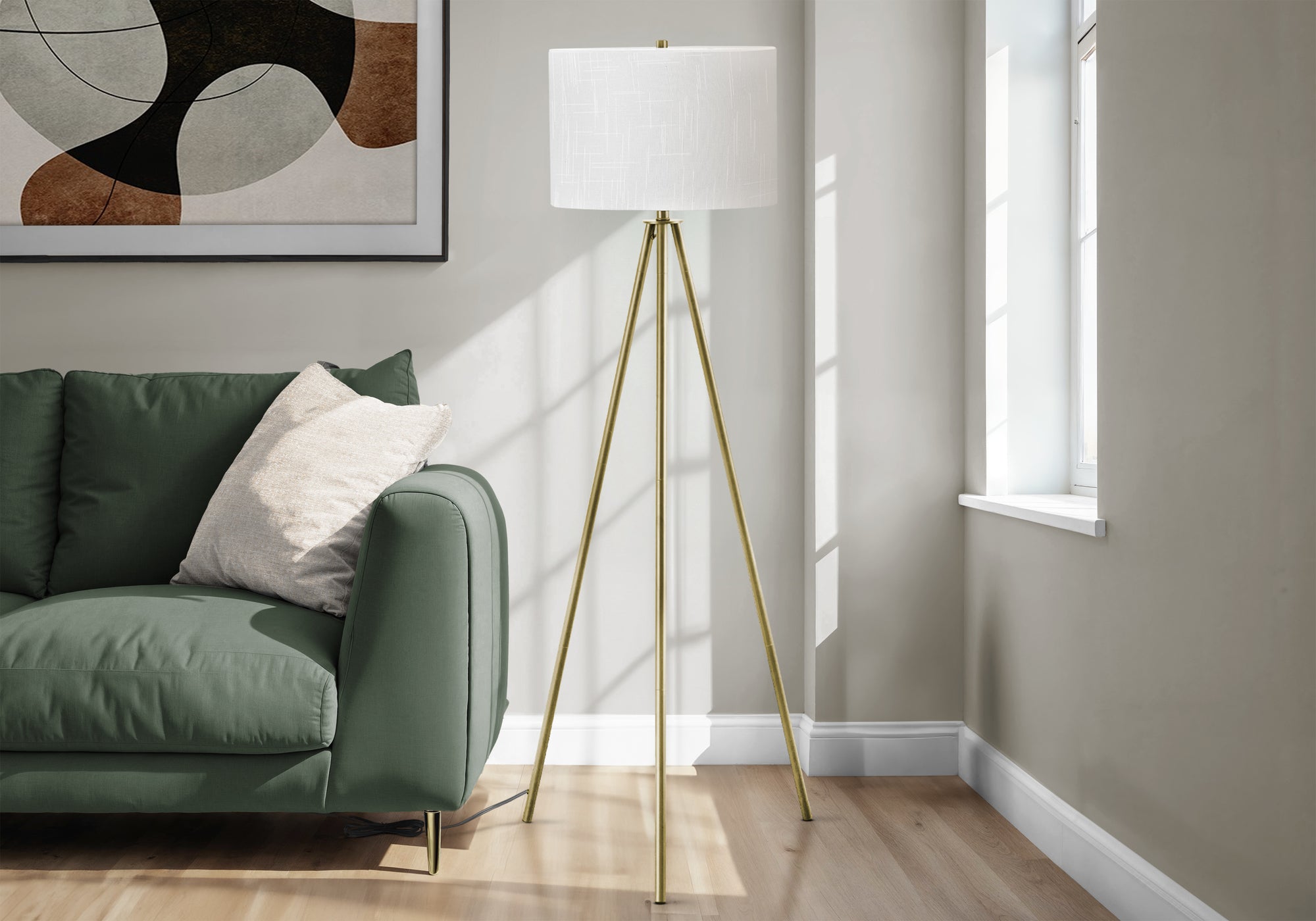 LIGHTING - 63""H TRIPOD FLOOR LAMP BRASS METAL / IVORY