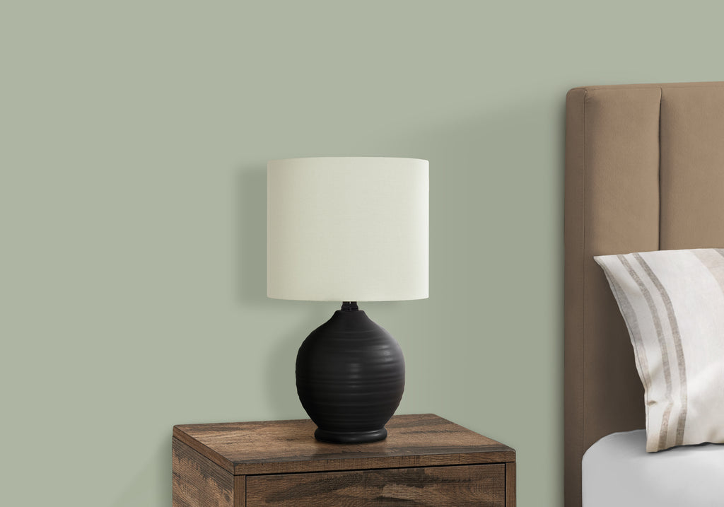 LIGHTING - 17""H TABLE LAMP BLACK CERAMIC / IVORY SHADE