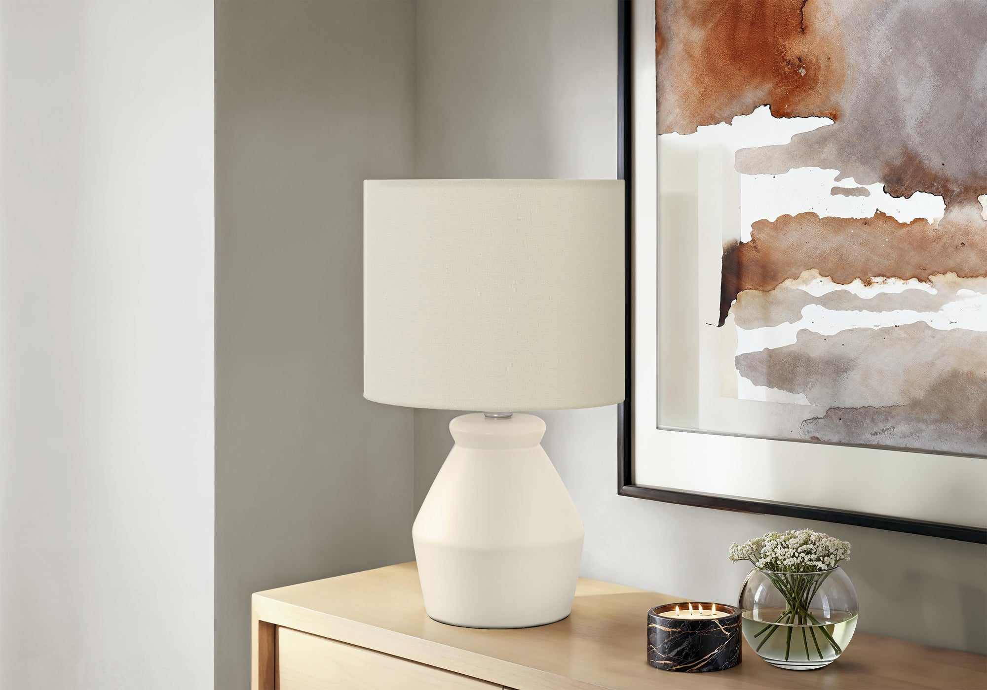LIGHTING - 17""H TABLE LAMP CREAM CERAMIC / IVORY SHADE
