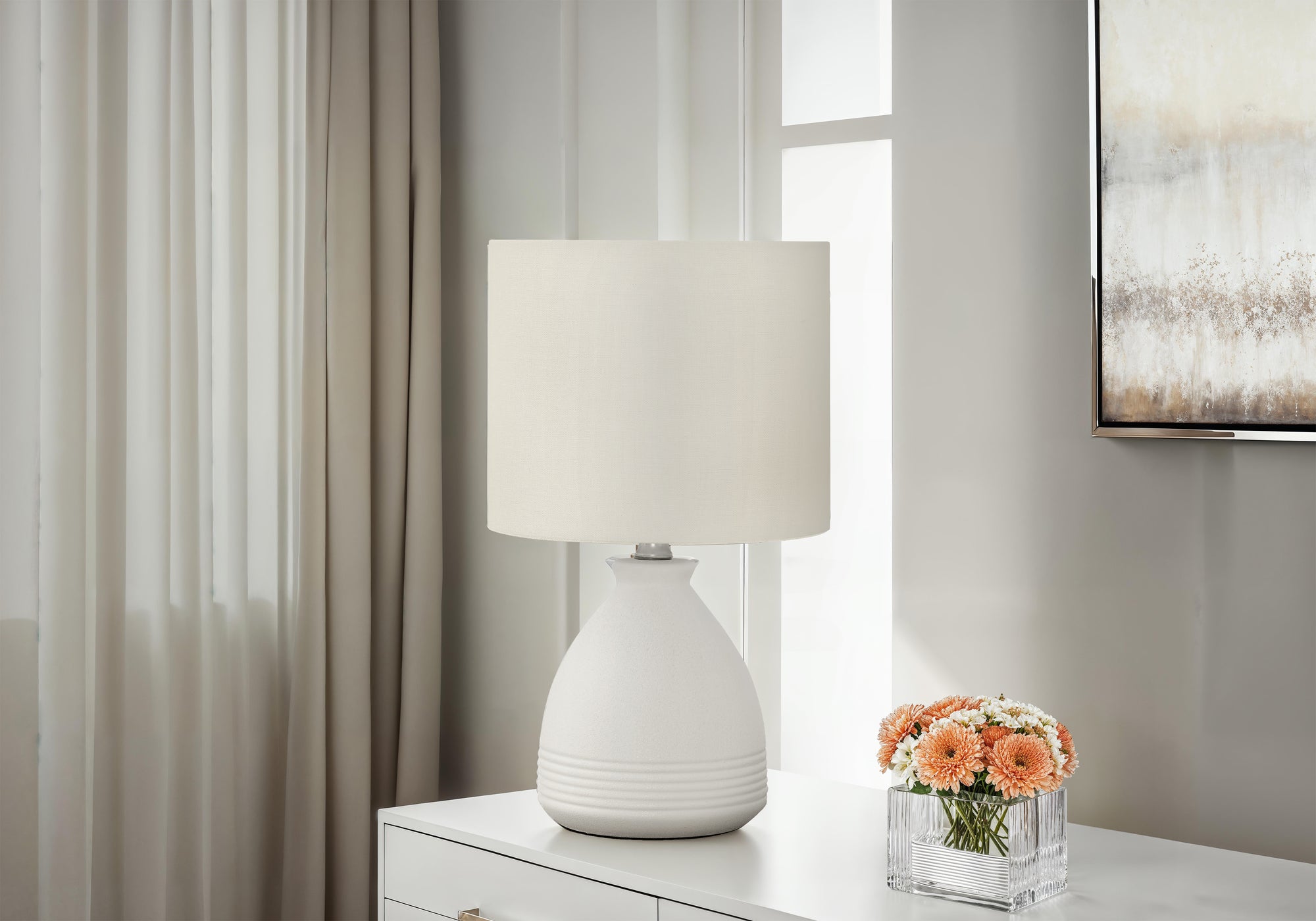 LIGHTING - 17""H TABLE LAMP CREAM CERAMIC / IVORY SHADE