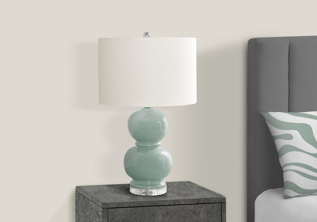 LIGHTING - 25""H TABLE LAMP GREEN CERAMIC / IVORY SHADE