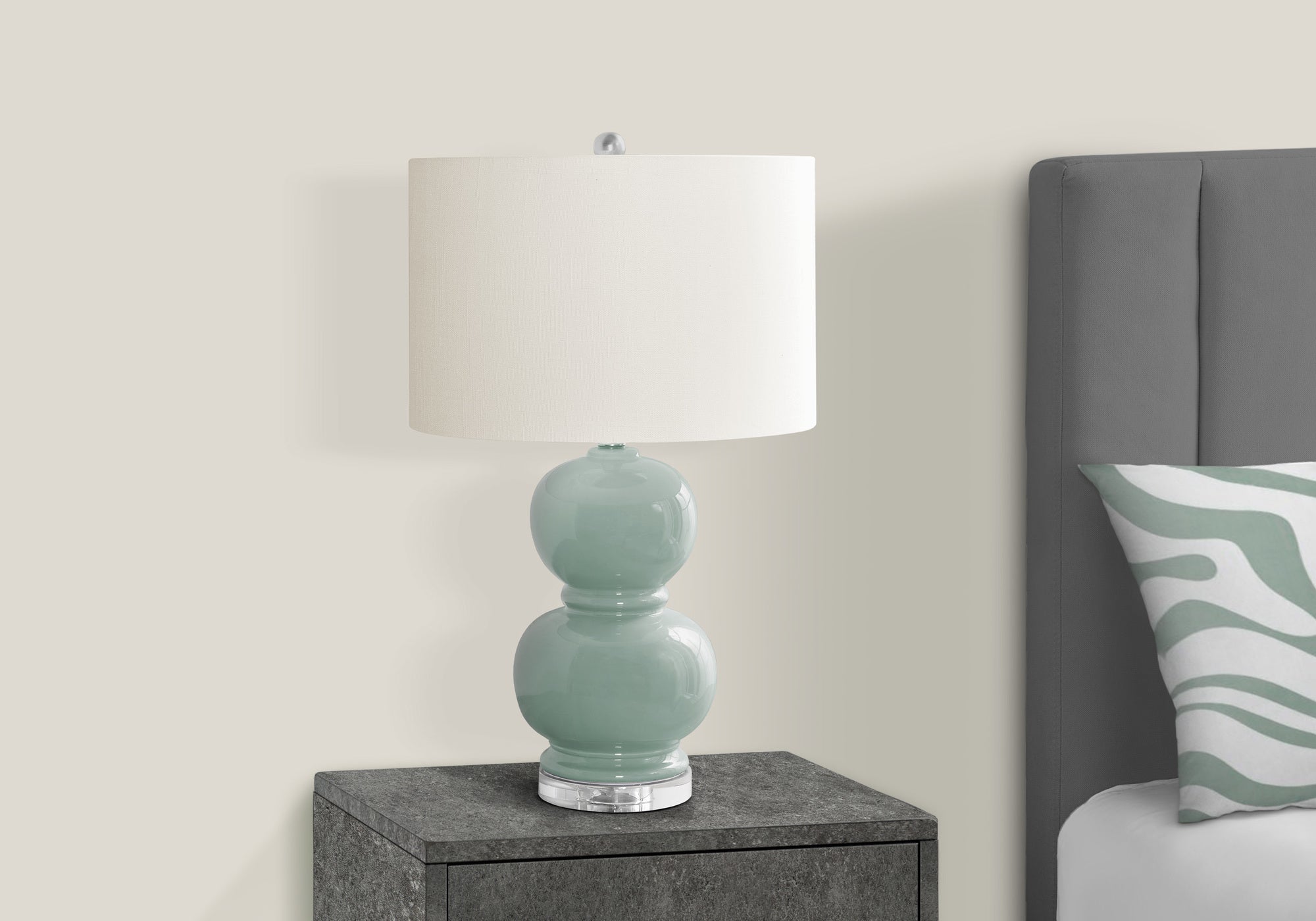LIGHTING - 25""H TABLE LAMP GREEN CERAMIC / IVORY SHADE