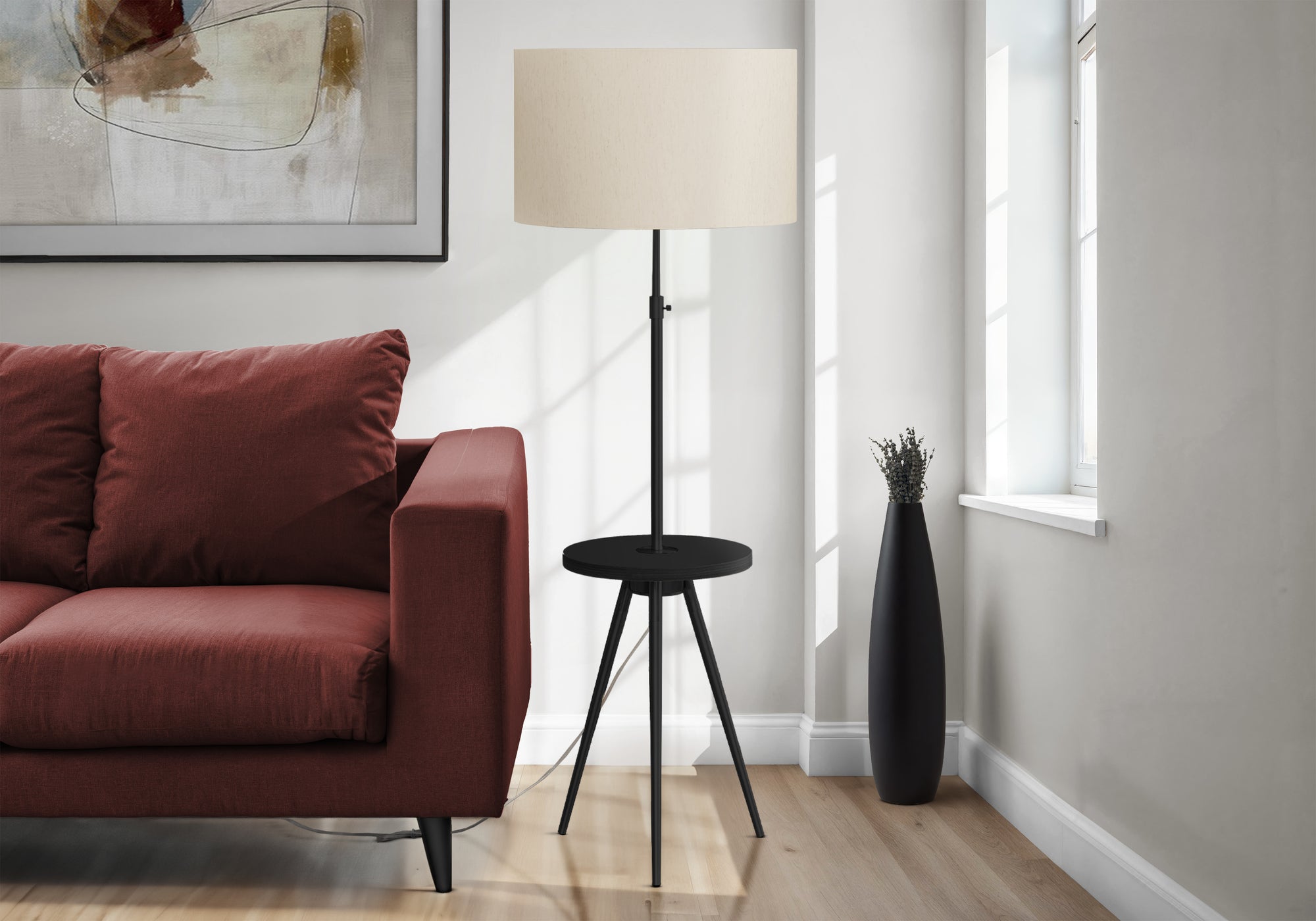 LIGHTING - 63""H TRIPOD FLOOR LAMP BLACK METAL / USB