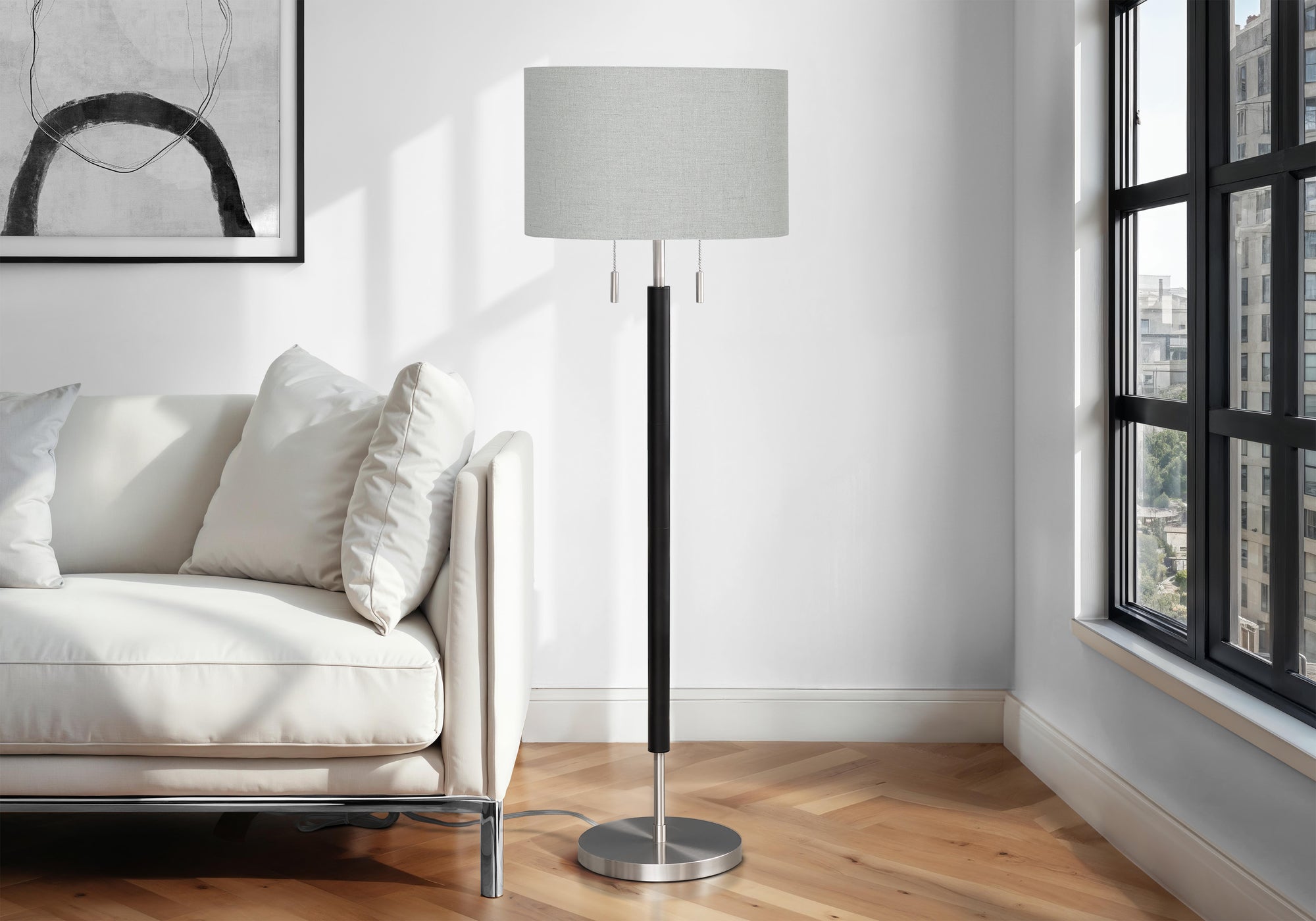 LIGHTING - 60""H FLOOR LAMP NICKEL METAL / GREY