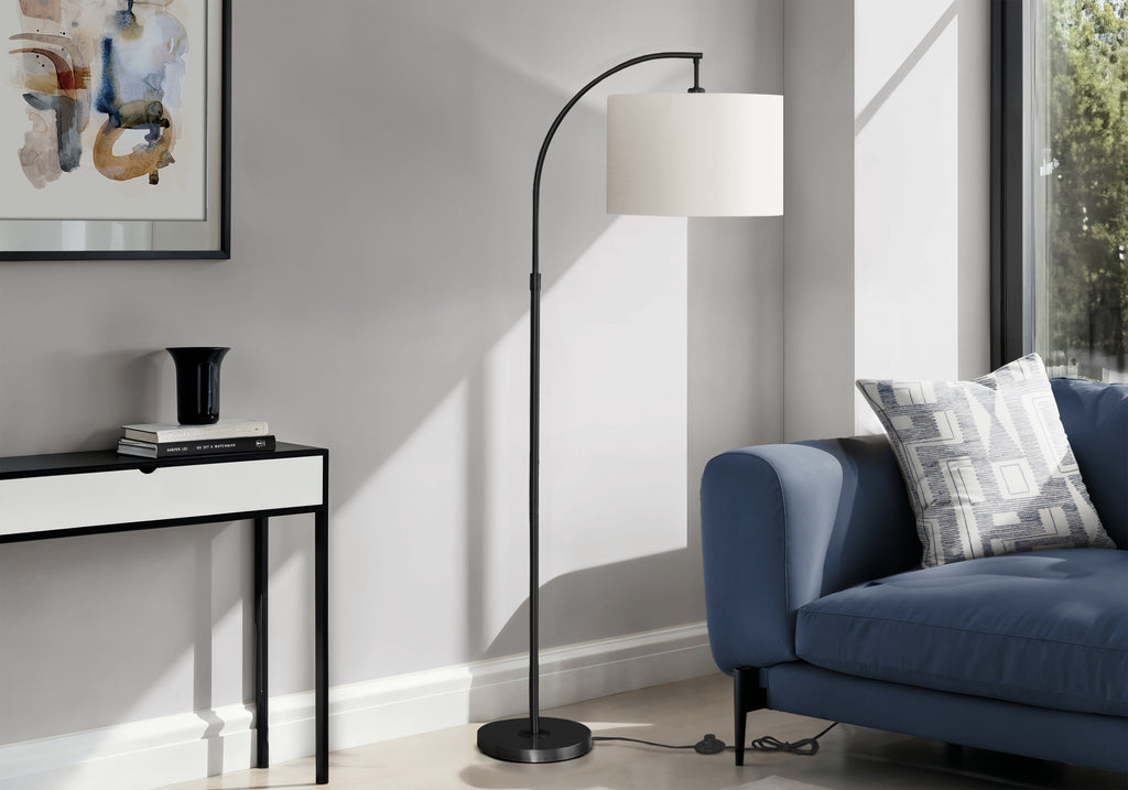 LIGHTING - 65""H ARC FLOOR LAMP BLACK METAL / IVORY