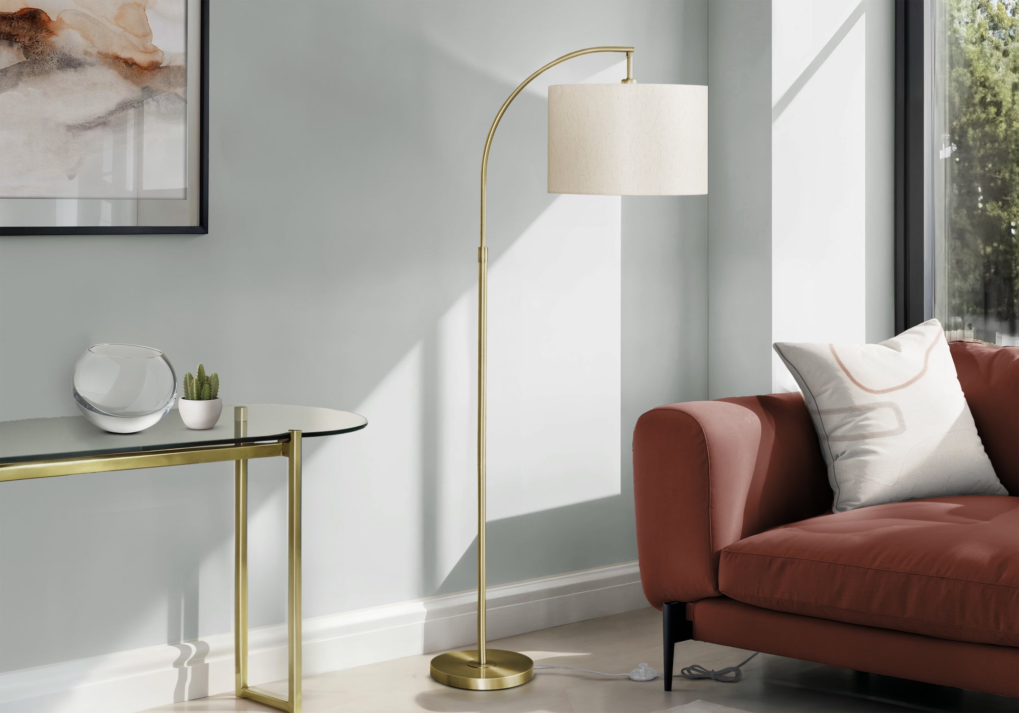 LIGHTING - 65""H ARC FLOOR LAMP BRASS METAL / IVORY