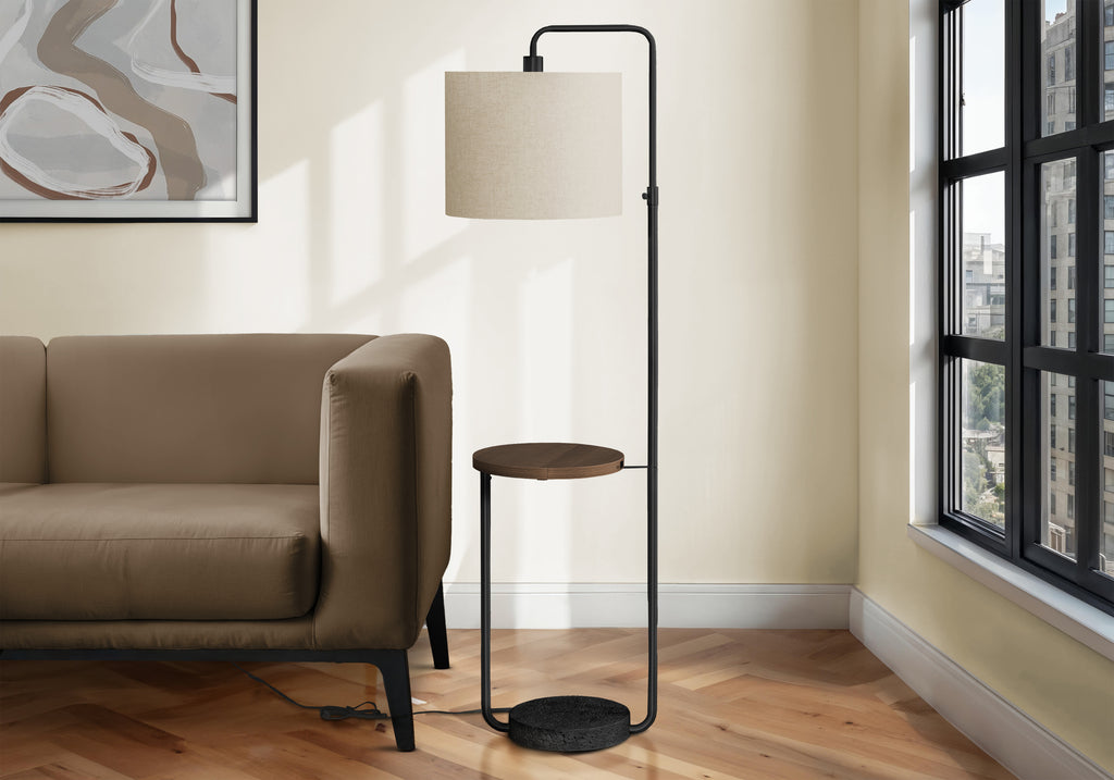 LIGHTING - 67""H FLOOR LAMP BLACK METAL / IVORY / USB
