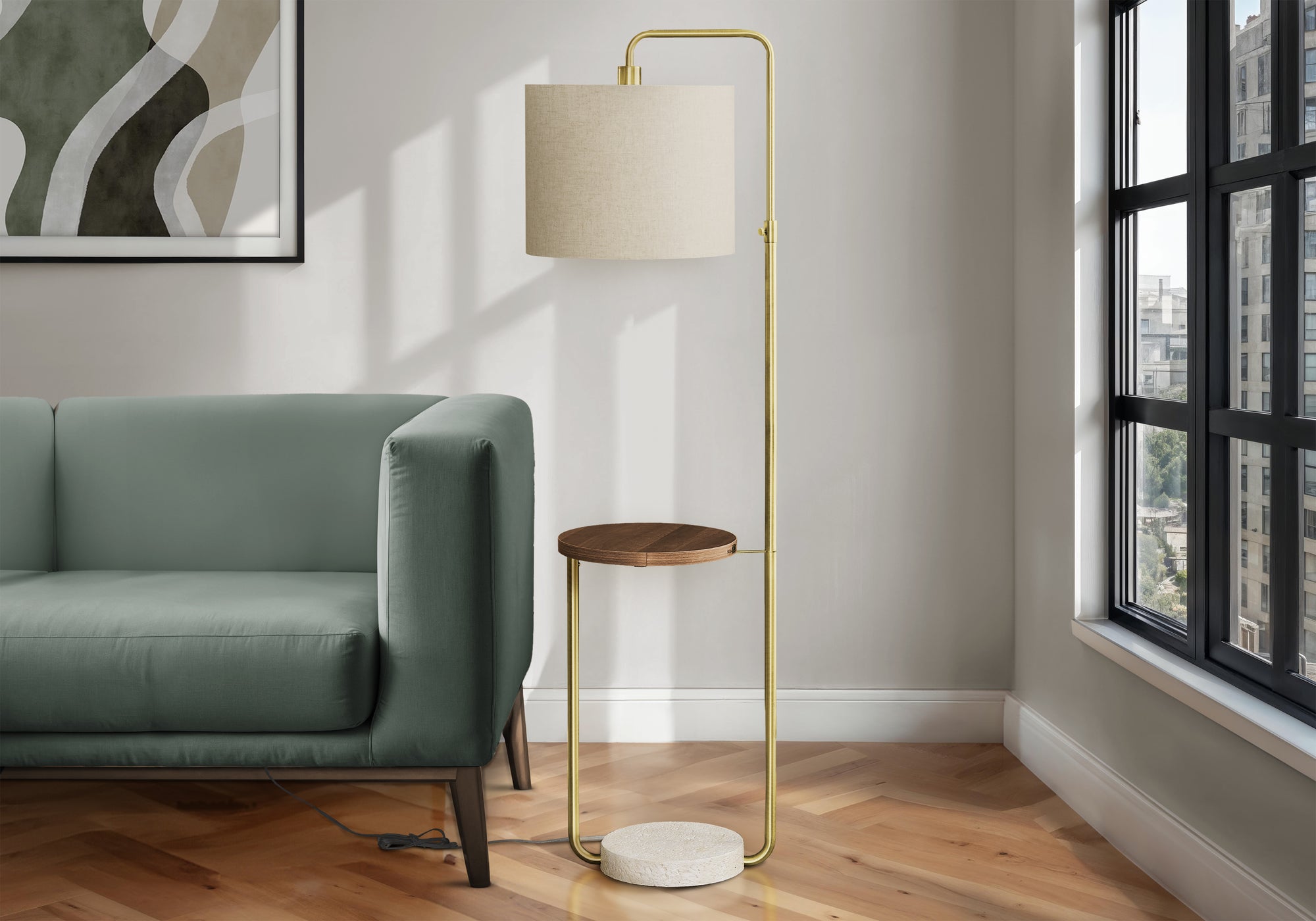 LIGHTING - 67""H FLOOR LAMP BRASS METAL / BEIGE / USB