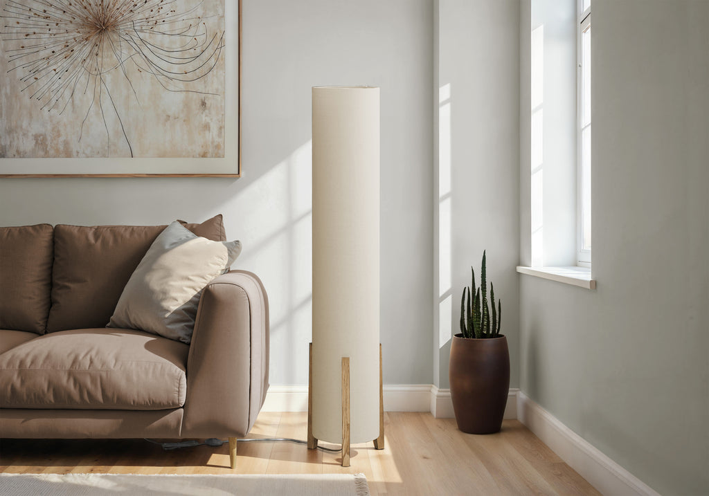 LIGHTING - 50""H FLOOR LAMP WOOD LOOK BASE / IVORY