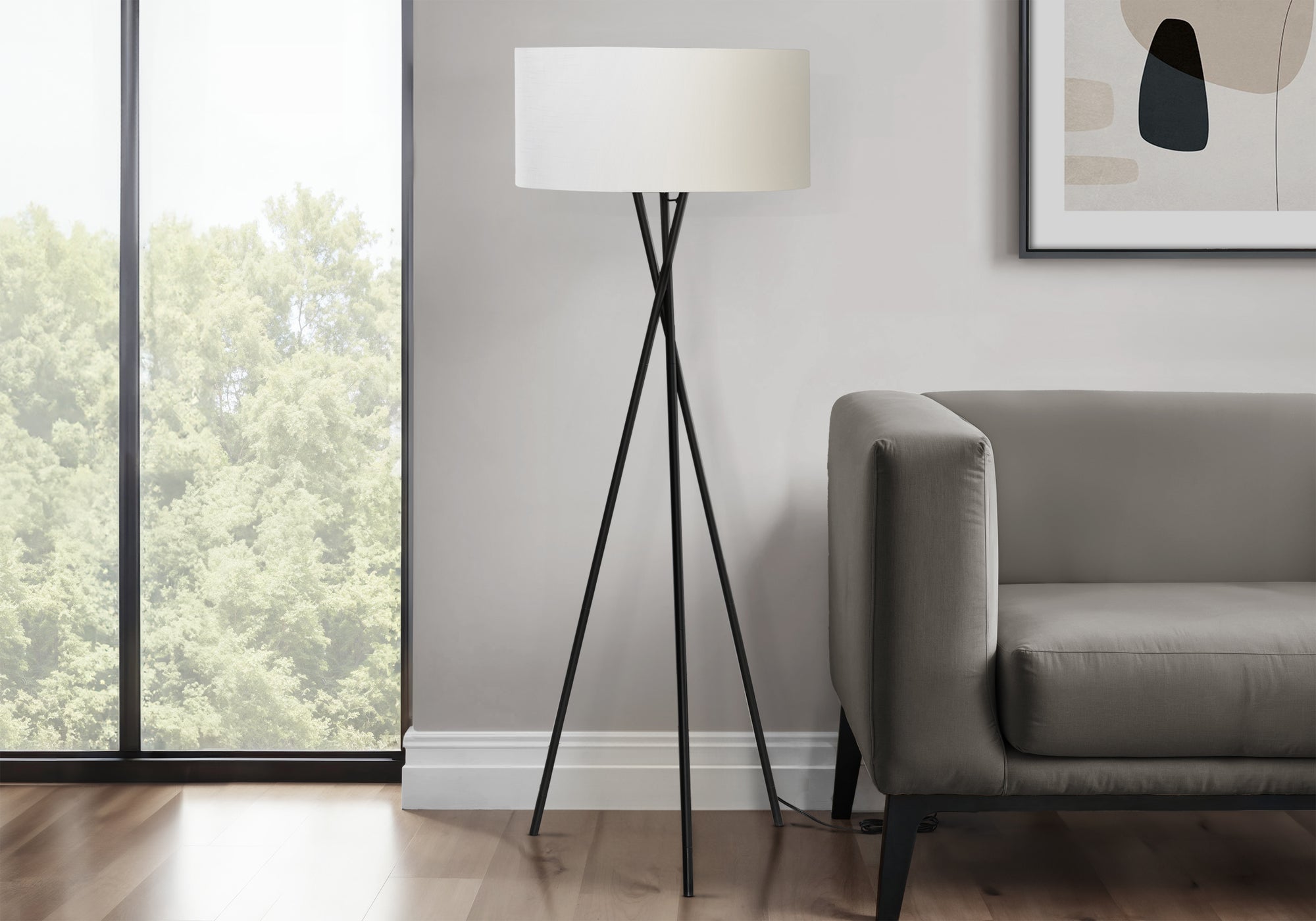 LIGHTING - 62""H TRIPOD FLOOR LAMP BLACK METAL / IVORY