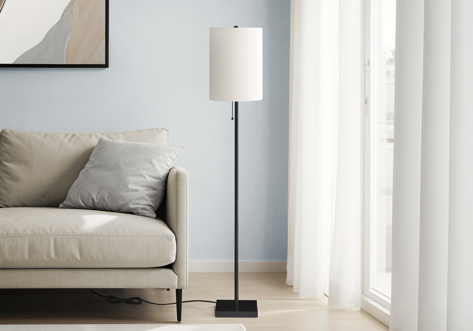 LIGHTING - 62""H FLOOR LAMP BLACK METAL / IVORY SHADE