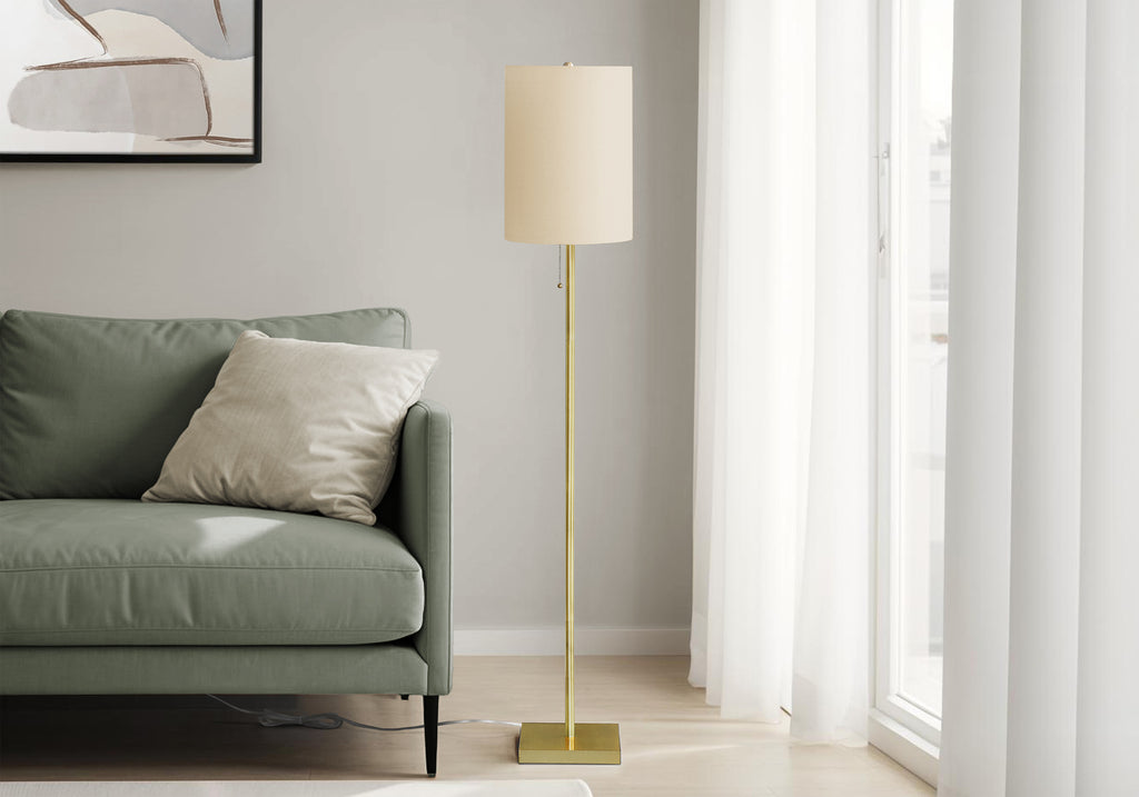 LIGHTING - 62""H FLOOR LAMP BRASS METAL / IVORY SHADE