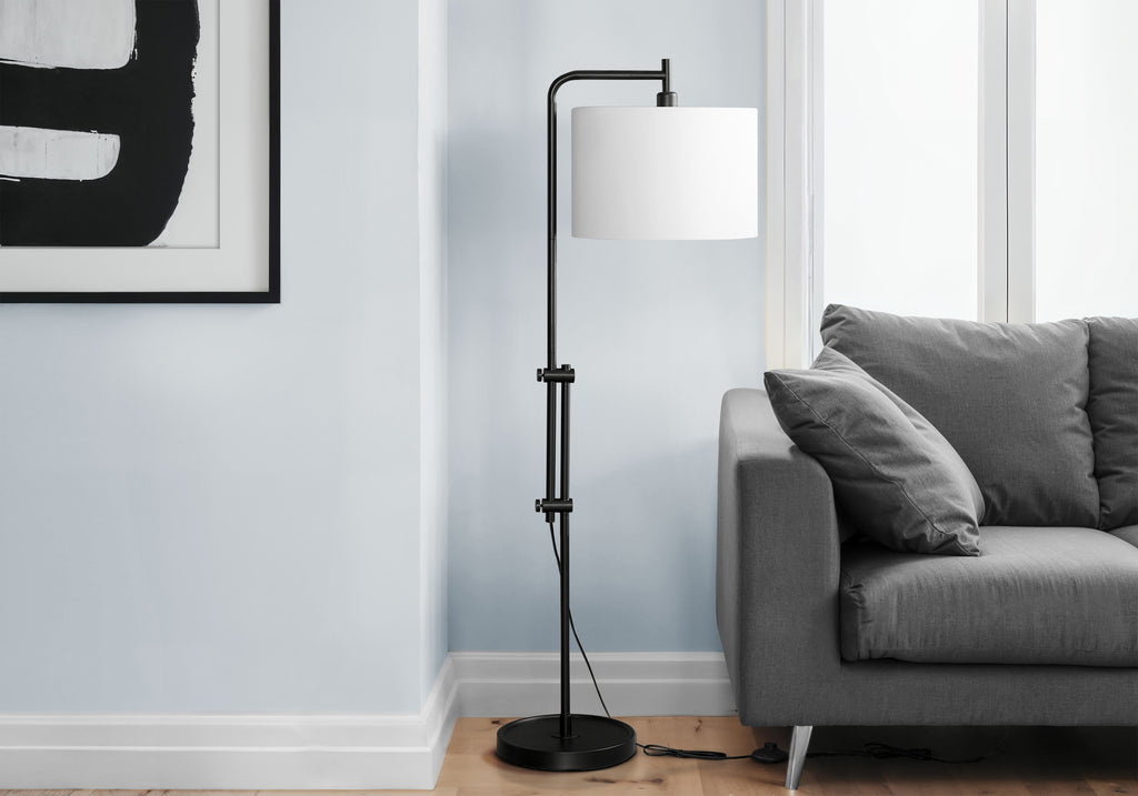 LIGHTING - 63""H FLOOR LAMP BLACK METAL / IVORY SHADE